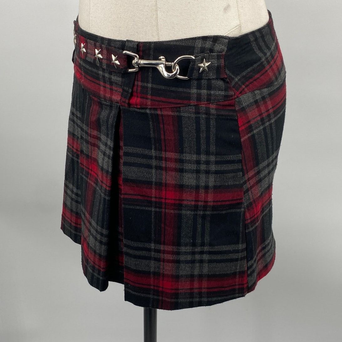 Vintage Vintage 90s Y2k Pleated Plaid Mini Skirt Chain Star Belt Red Size 25" / US 0 / IT 36 - 4 Thumbnail