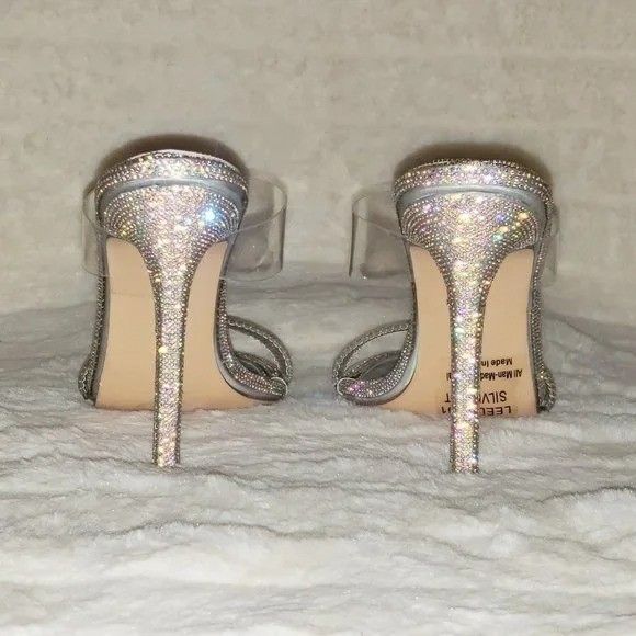 Other Lee Silver Hologram Rhinestone Slip On Double Strap High Hee Size US 6.5 / IT 36.5 - 8 Thumbnail