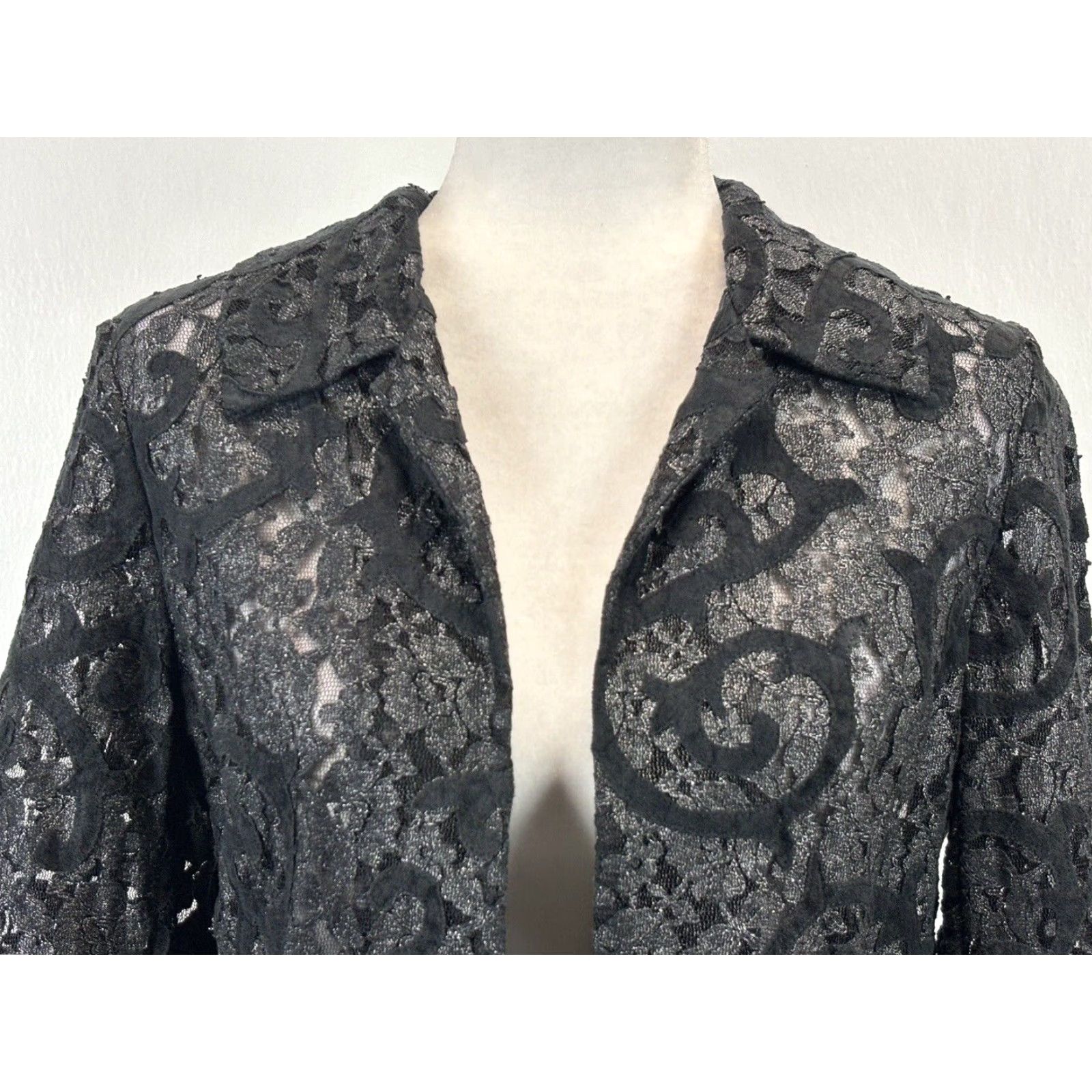 Vintage Chicos Velvet Lace Open Front Jacket Womens Small Black Size XS / US 0-2 / IT 36-38 - 5 Thumbnail