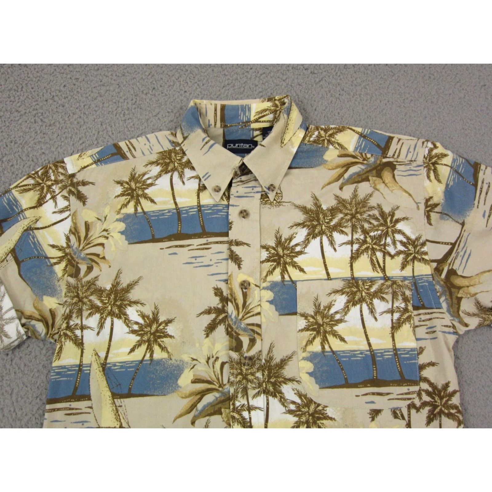 Vintage Puritan Hawaiian Shirt Mens Regular M Short Sleeve Button-Up Yellow Vintage Casual Size US M / EU 48-50 / 2 - 2 Thumbnail