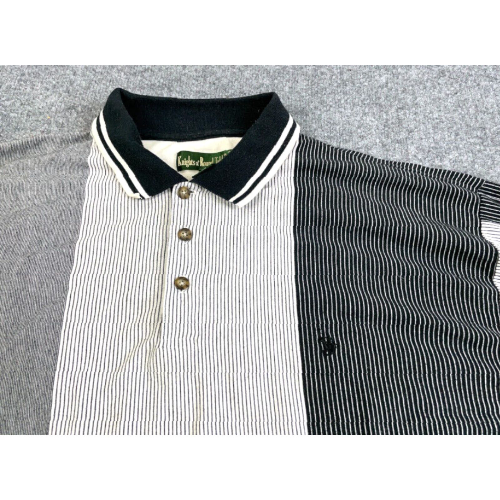 Vintage VINTAGE 90s Dad Style Polo Shirt - Gray White Striped, Cotton Blend, Big 2X, Men's Polo, Lightweight Casual, Vintage Size US XXL / EU 58 / 5 - 6 Thumbnail