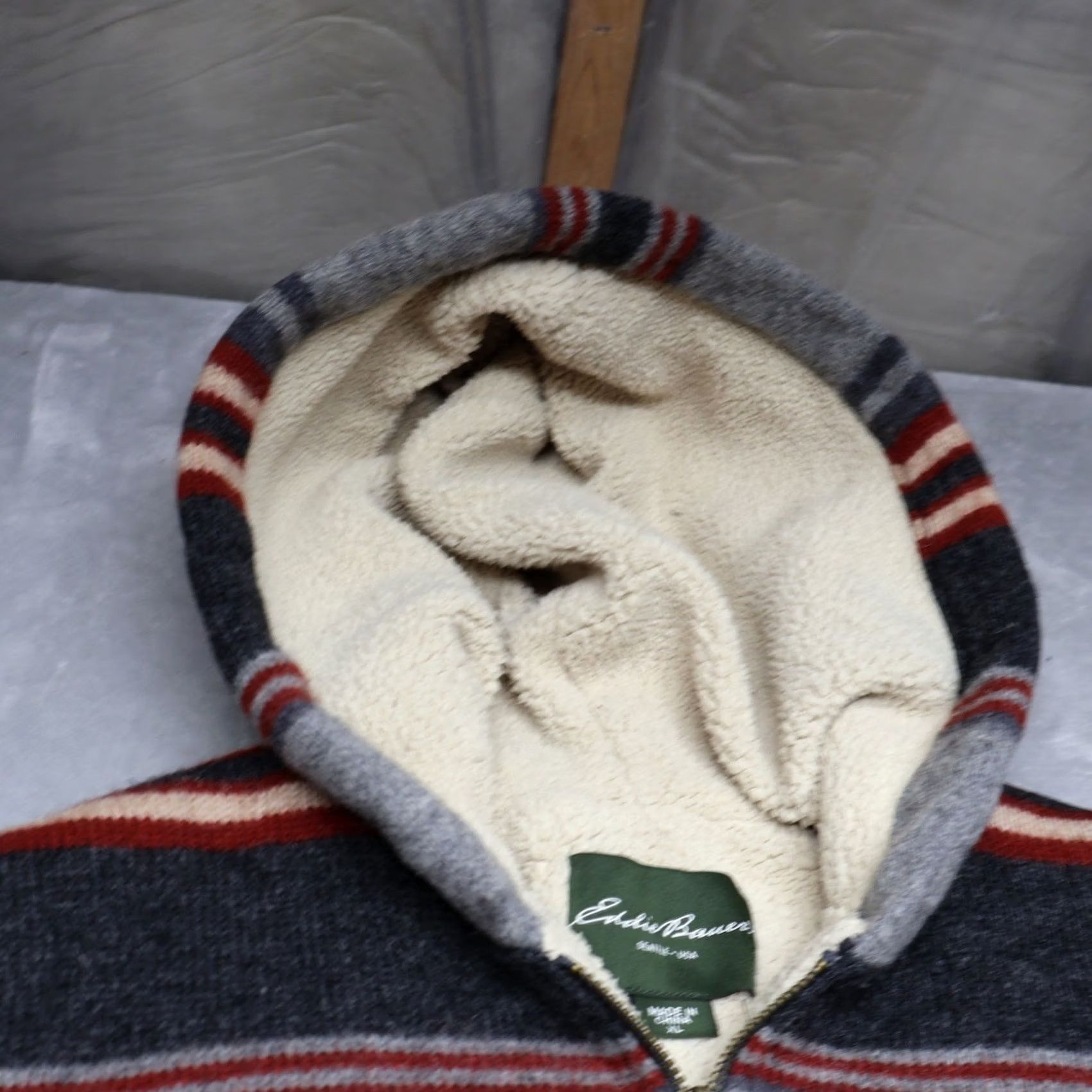 Eddie Bauer Eddie Bauer Hoodie Mens XL Grey Striped Sherpa Lined Wool Blend Knit Full Zip Size US XL / EU 56 / 4 - 4 Thumbnail