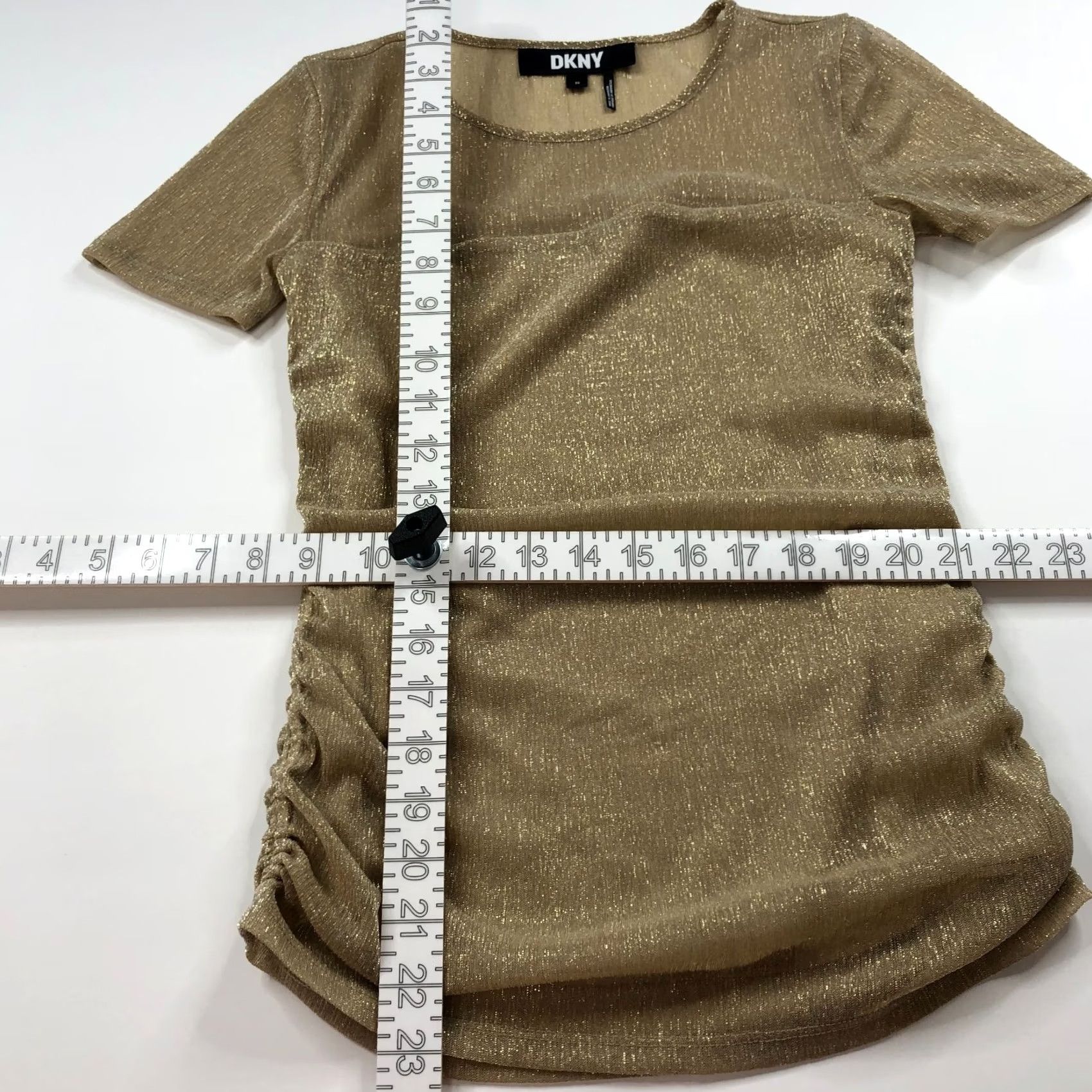 DKNY DKNY XS Metallic Ruched Pullover Top T-Shirt Black Gold MINT Casual Womens XS Pullover Shirt Size XS / US 0-2 / IT 36-38 - 5 Thumbnail