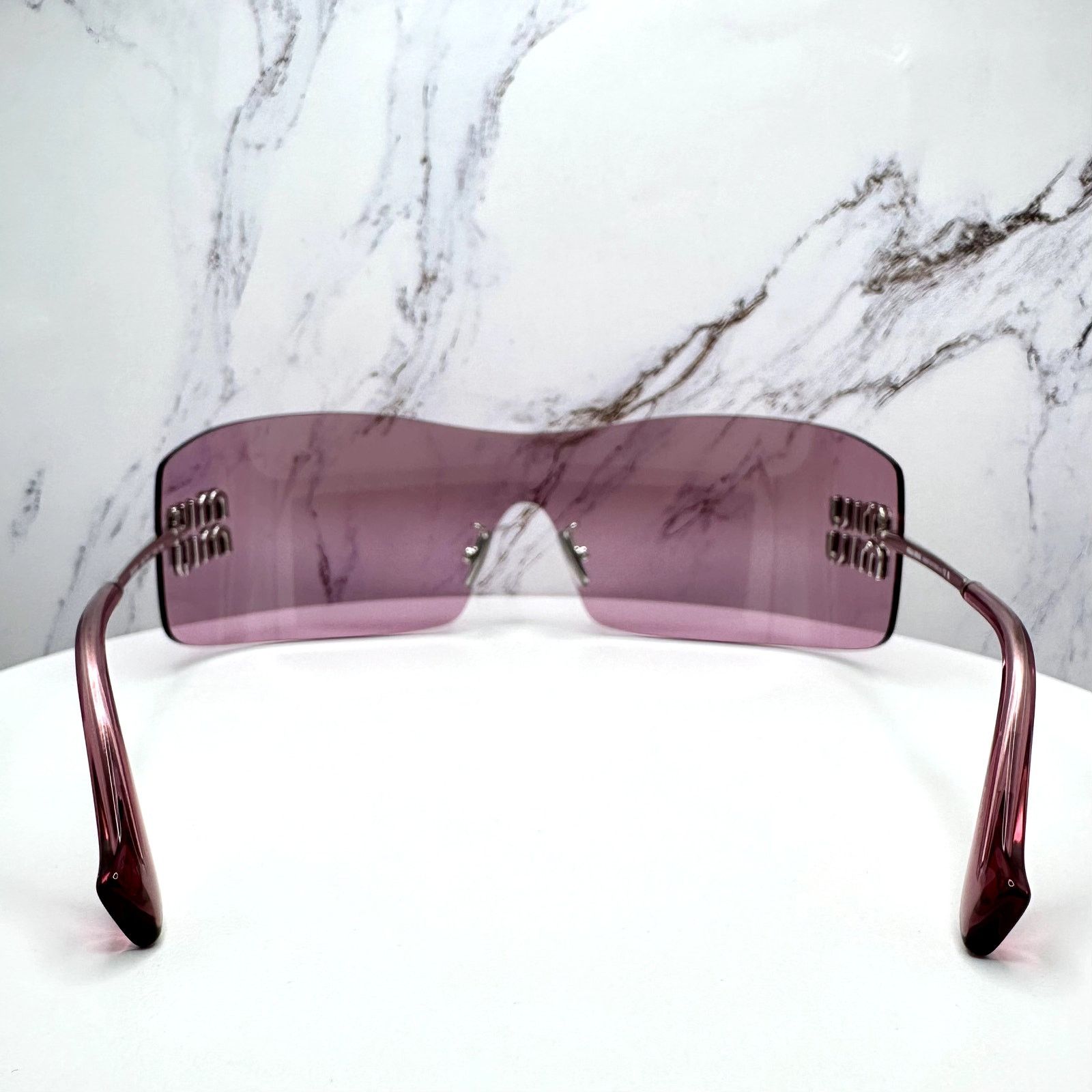 Miu Miu New MIU MIU Sunglasses Silver Pink Mirror Rimless Wrap Size ONE SIZE - 23 Thumbnail