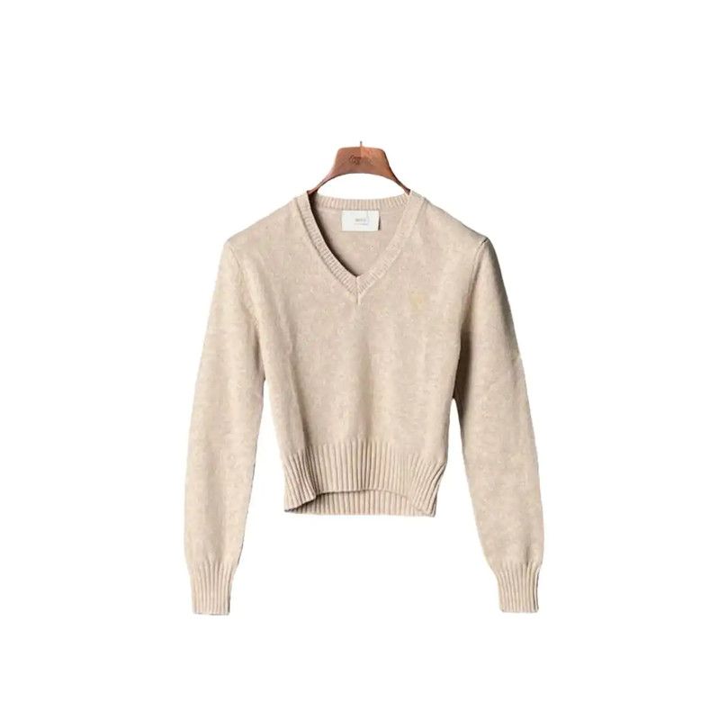 AMI AMI Brown Cashmere Cropped Sweater for Women 0089 Size S / US 4 / IT 40 - 1 Thumbnail