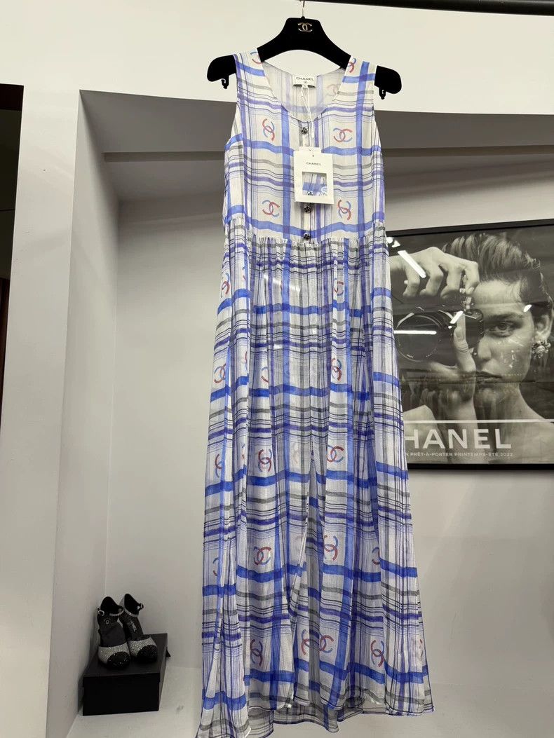 Chanel Chanel 23P Blue Silk Print Dress - dmc Size US M / EU 48-50 / 2 - 1 Thumbnail