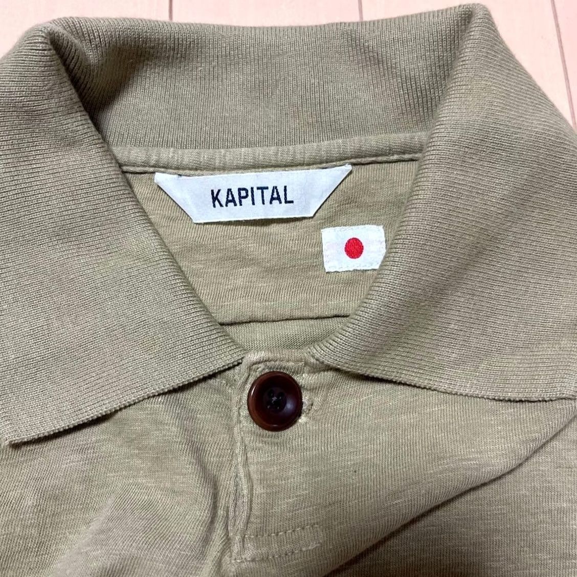 Kapital Kapital K LONG Sleeve Polo Shirt Olive Green Mens Casual Cotton - Size M Size US M / EU 48-50 / 2 - 2 Thumbnail