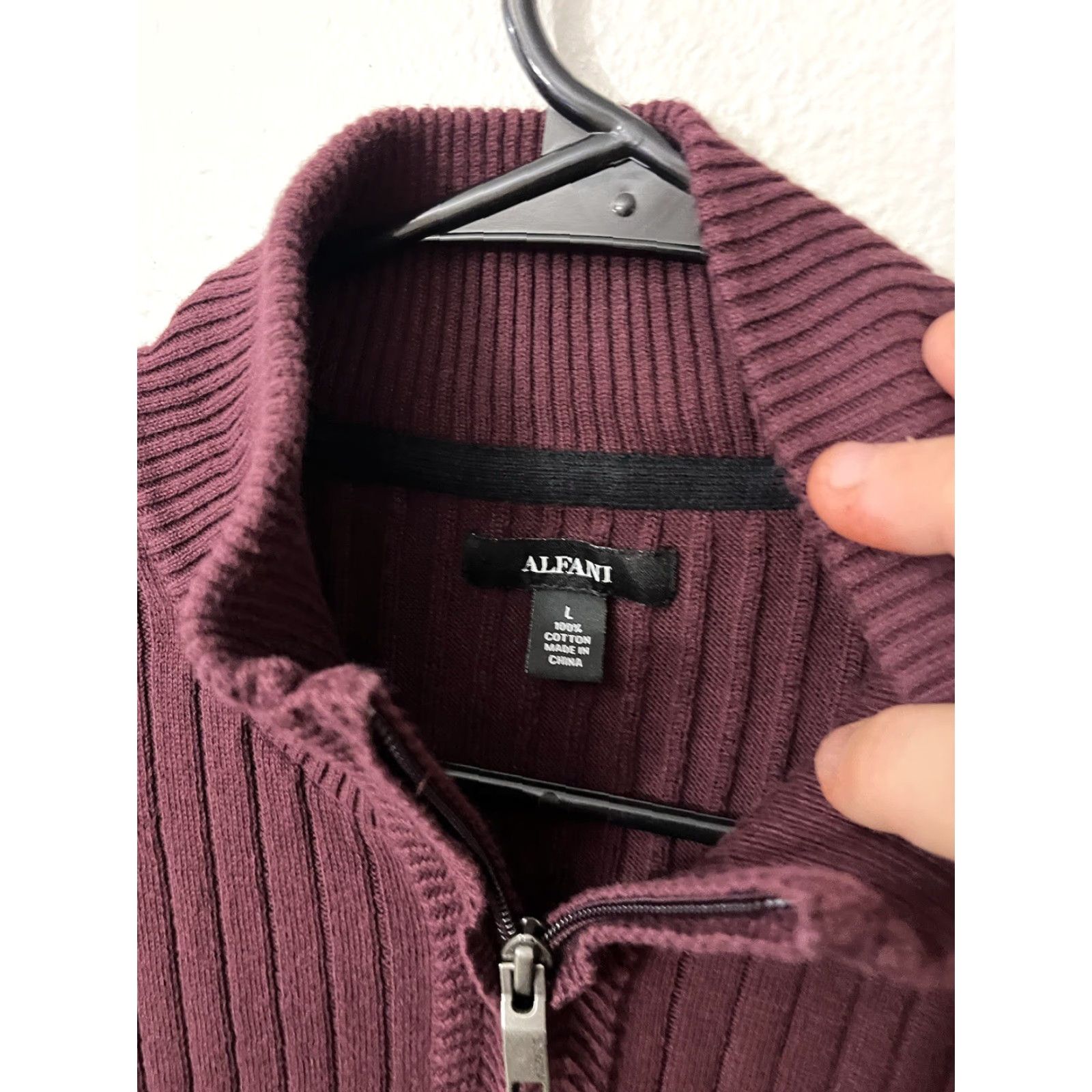 Alfani Alfani Mens Full Zip Sweater Large Burgundy Mock Neck Pockets Duck/Smart Casual Style Mens Only Size US L / EU 52-54 / 3 - 2 Thumbnail