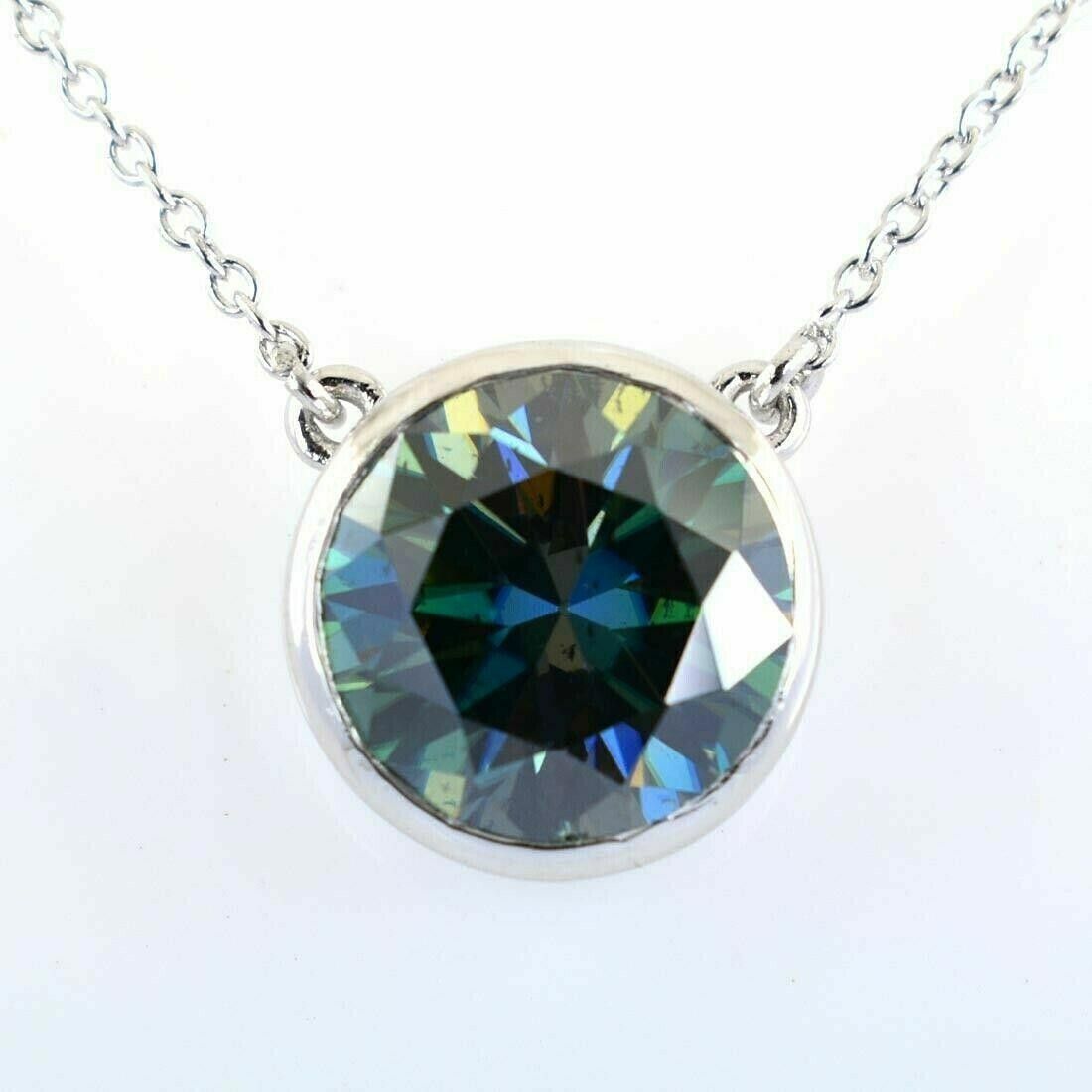 Handmade Sterling Blue Diamond Solitaire Bezel Set Necklace 6 Cts Size ONE SIZE - 1 Thumbnail