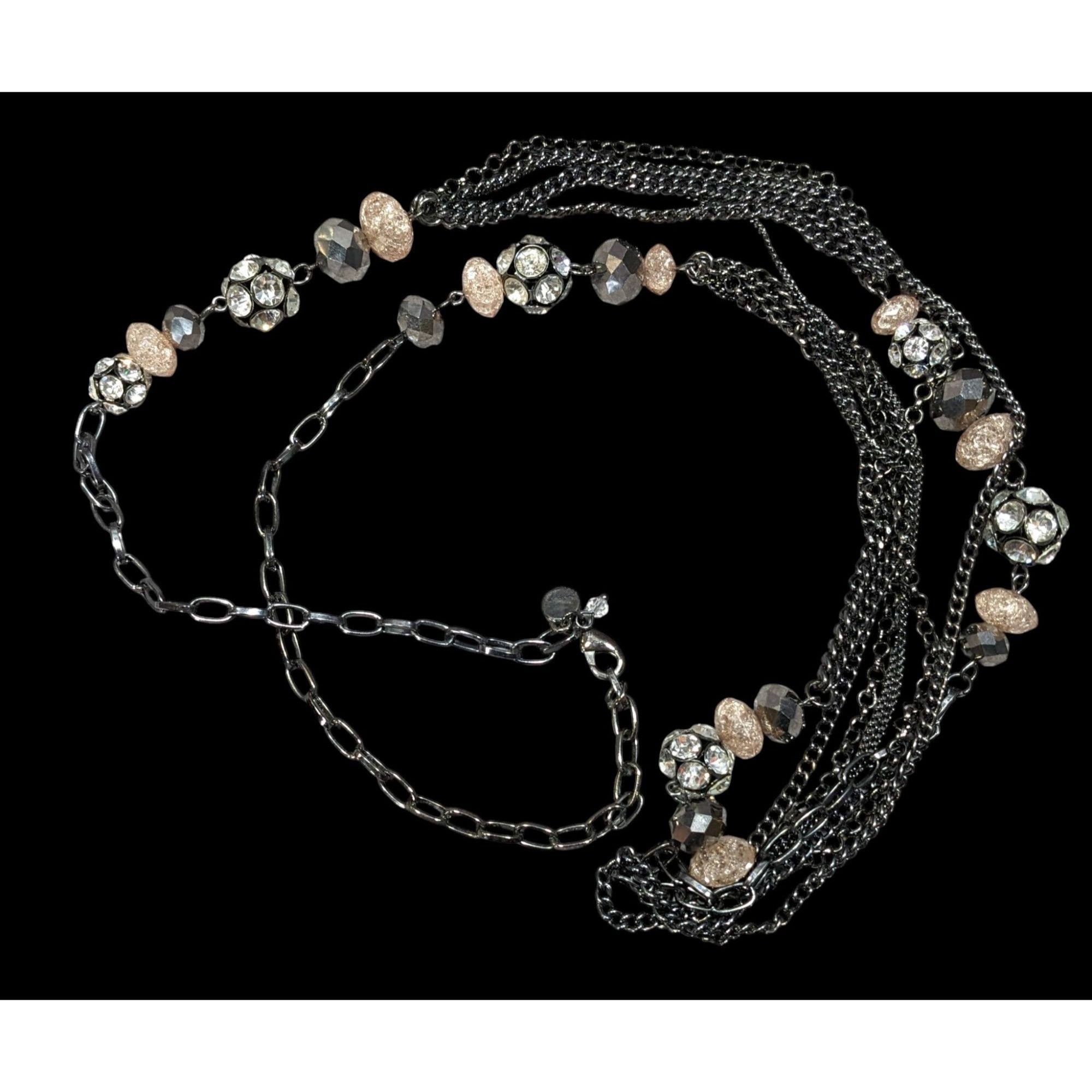 Vera Wang Vera Wang Gunmetal And Pink Glass Layered Station Necklace Size ONE SIZE - 1 Thumbnail