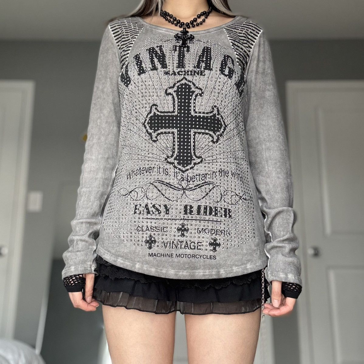 Other Vintage Western Grunge Striped Rhinestone Longsleeve Top Size M / US 6-8 / IT 42-44 - 13 Thumbnail
