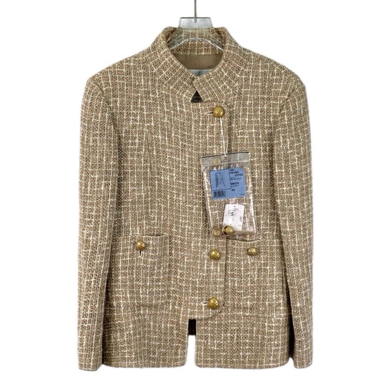 Chanel Brown stand-up collar cotton long-sleeved braided tw