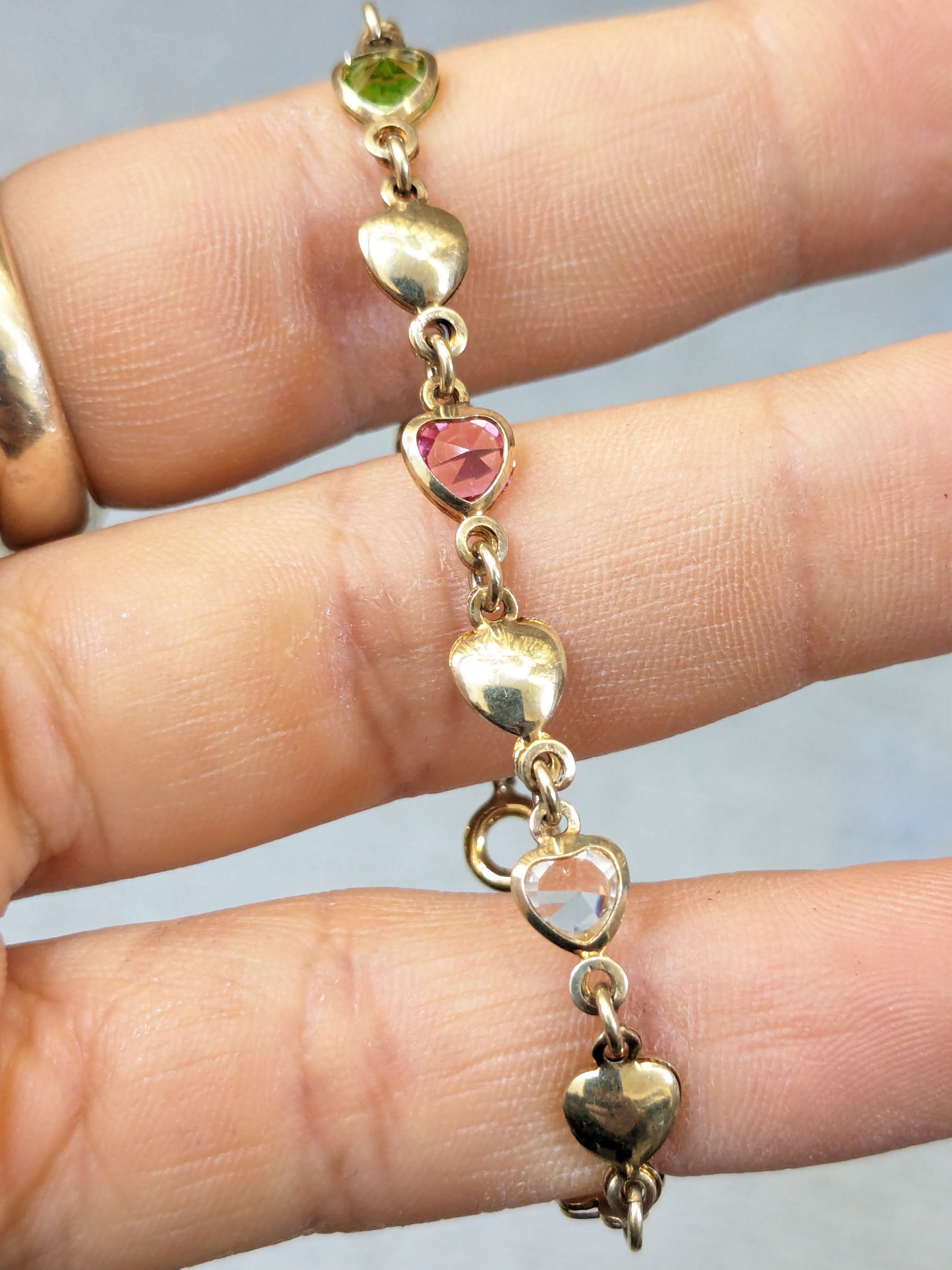 Jewelry Vintage Sterling Silver Bracelet Heart Rainbow Gold Plate Size ONE SIZE - 12 Thumbnail