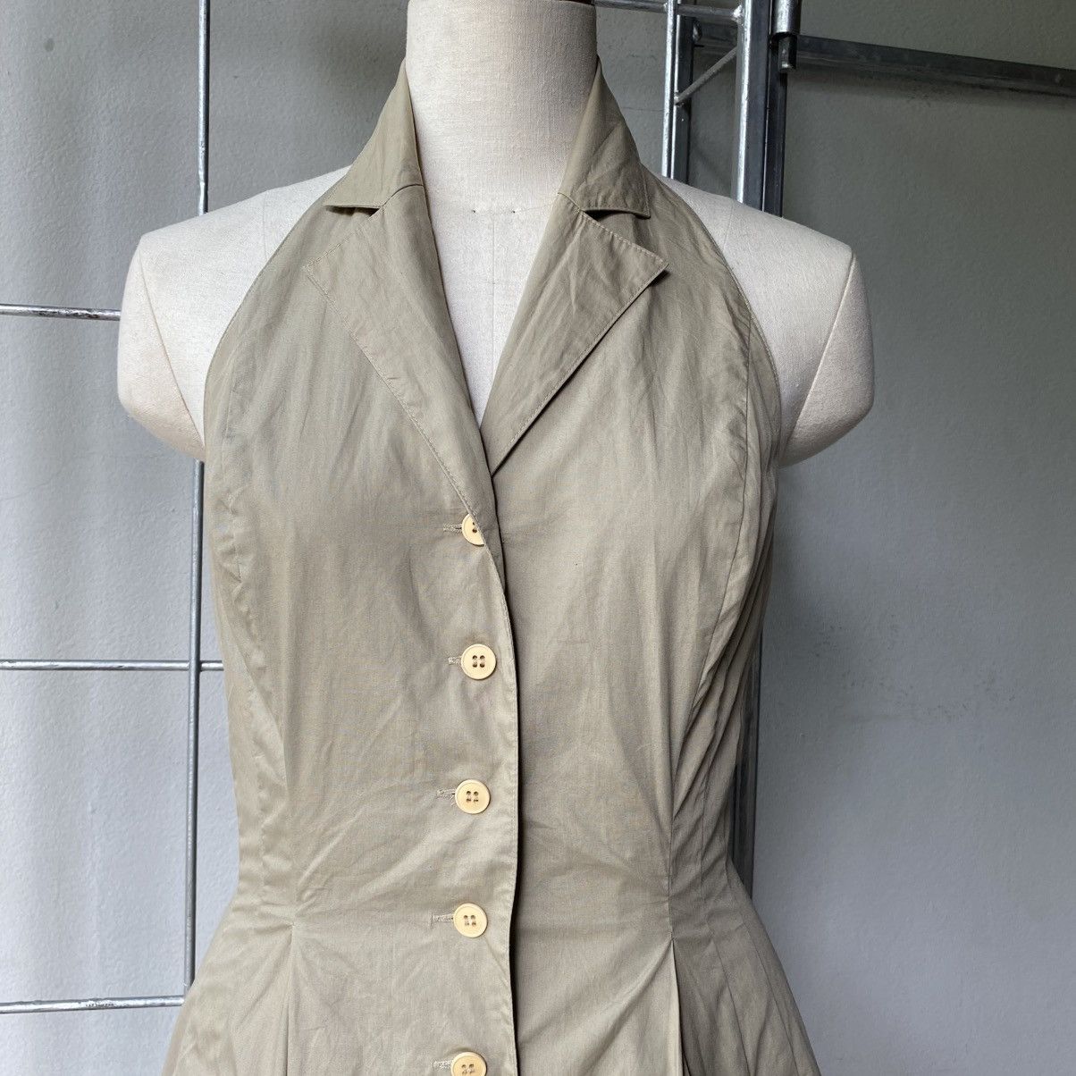 Norma Kamali NORMA KAMALI Beige Halter Button-Down Dress Size M / US 6-8 / IT 42-44 - 9 Thumbnail