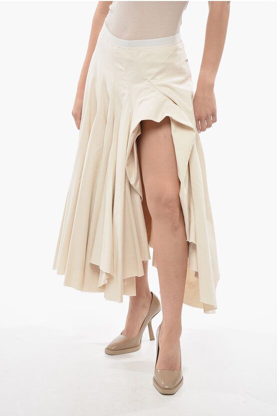 image of Sportmax Cotton Canvas Eracle Midi Skirt With Asymmetric Design in White, Women's (Size Medium)