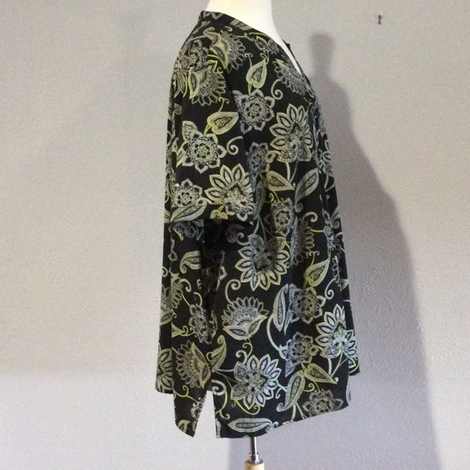 Other Catherines Blk/Green Paisley Button Front Top 3X 26/28W Size 3XL / US 20-22 - 4 Thumbnail