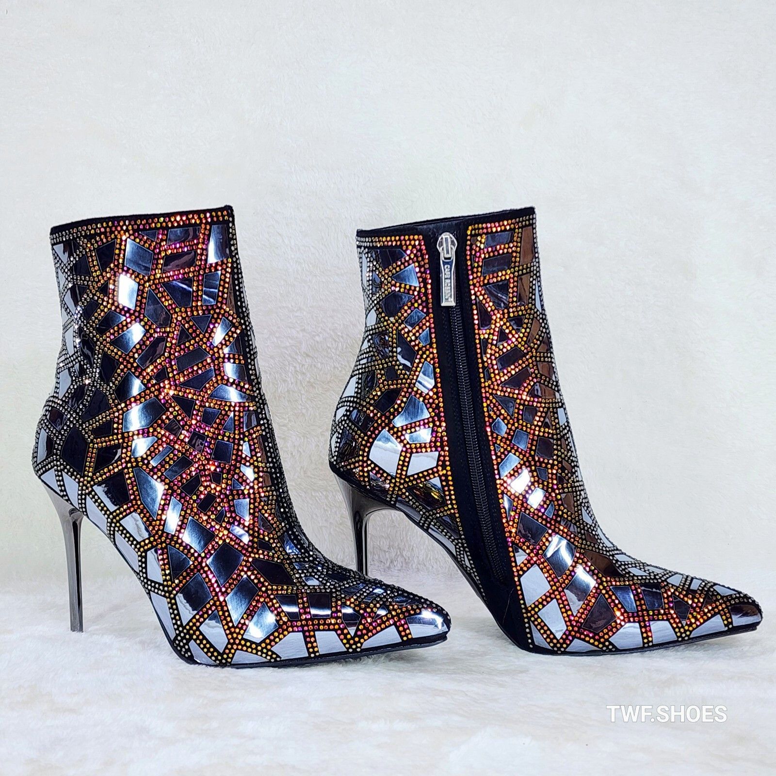 Other Kracked Shiny Silver Gold Iridescent Rhinestone High Heel An Size US 11 / IT 41 - 5 Thumbnail