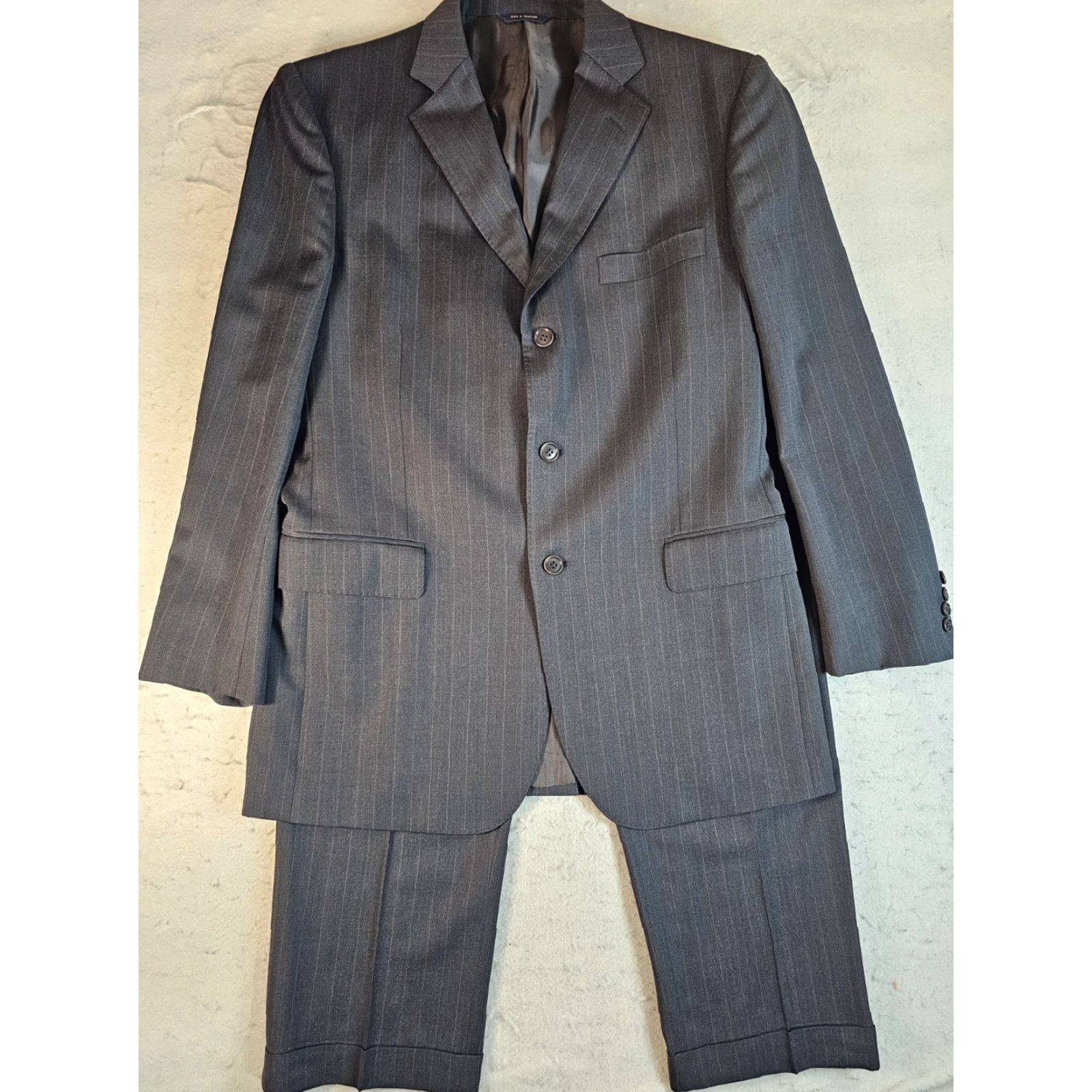 Brooks Brothers Brooks Brothers Signature Pin Striped Wool Suit Mens 42 Long Coat 36Wx32L Grey Tan Striped - Regular Fit, 2 Piece, Classic USA Mens Suit Size 42R - 2 Thumbnail