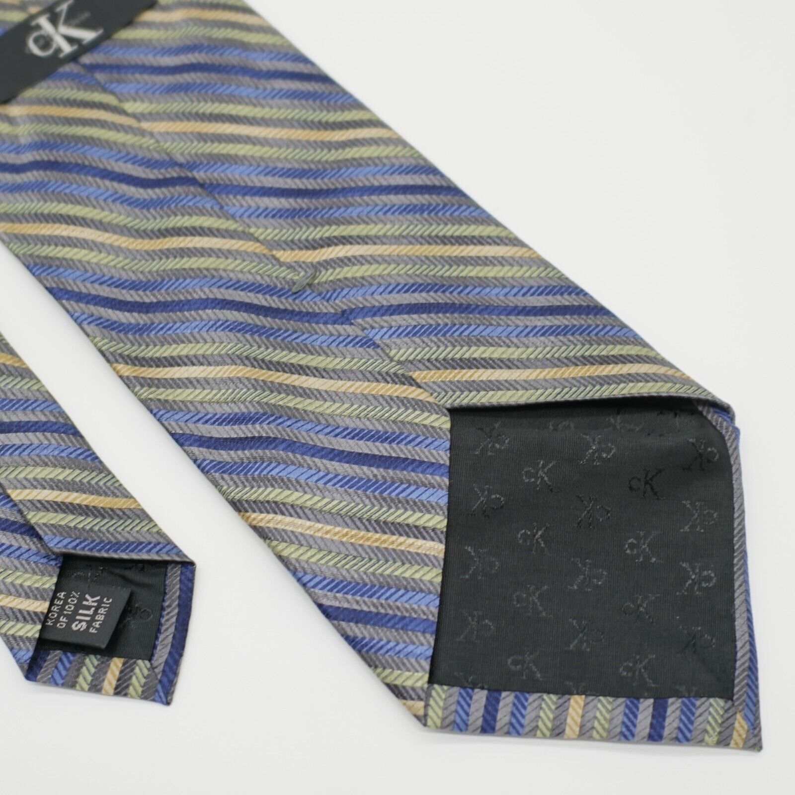Calvin Klein Calvin Klein Gray Multi-Colored Striped Woven Wide Silk Tie Size ONE SIZE - 5 Thumbnail
