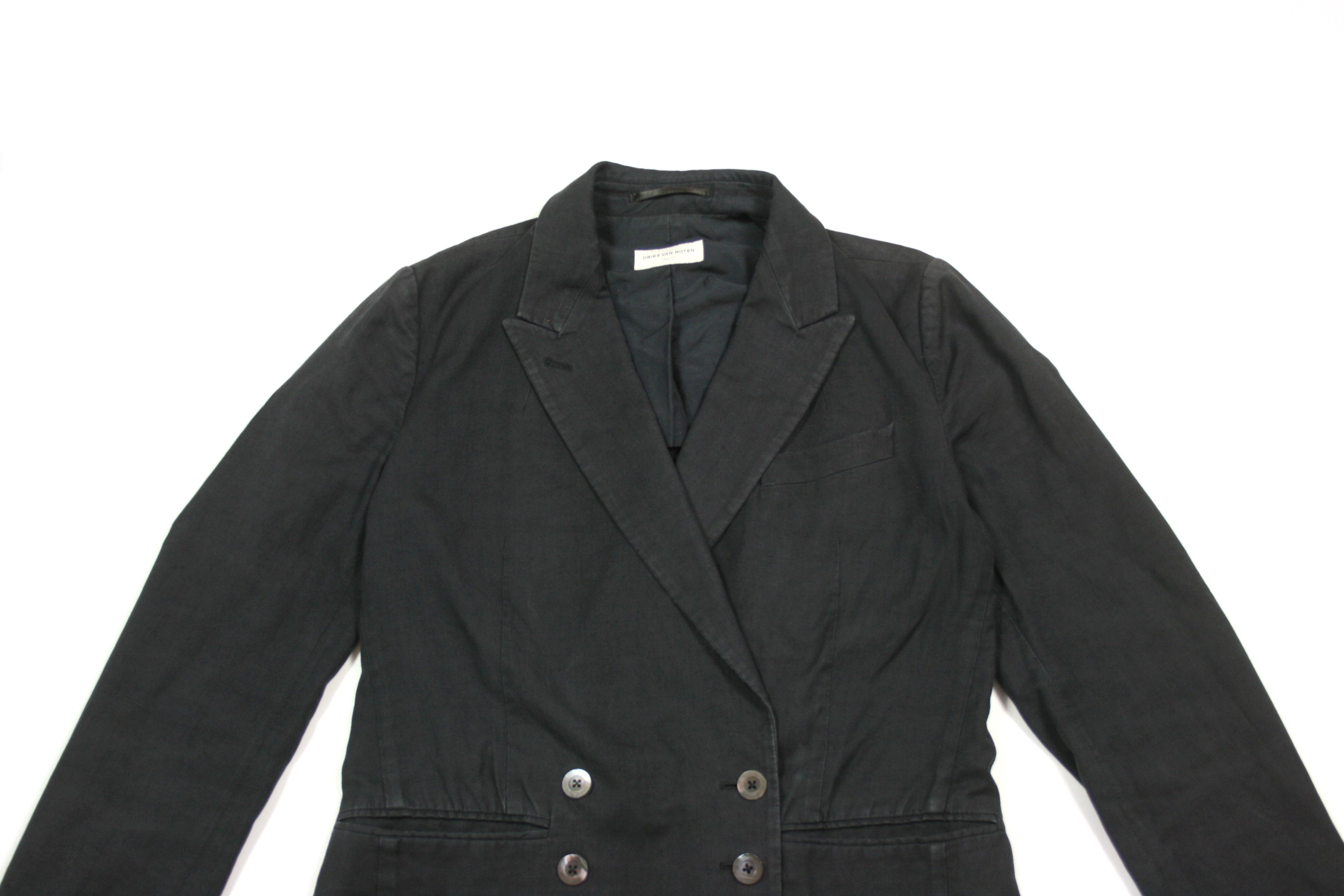 Dries Van Noten 00S Cotton Paper Garment Dyed D-B Oversize Blazer Vintage Size XS / US 0-2 / IT 36-38 - 3 Thumbnail