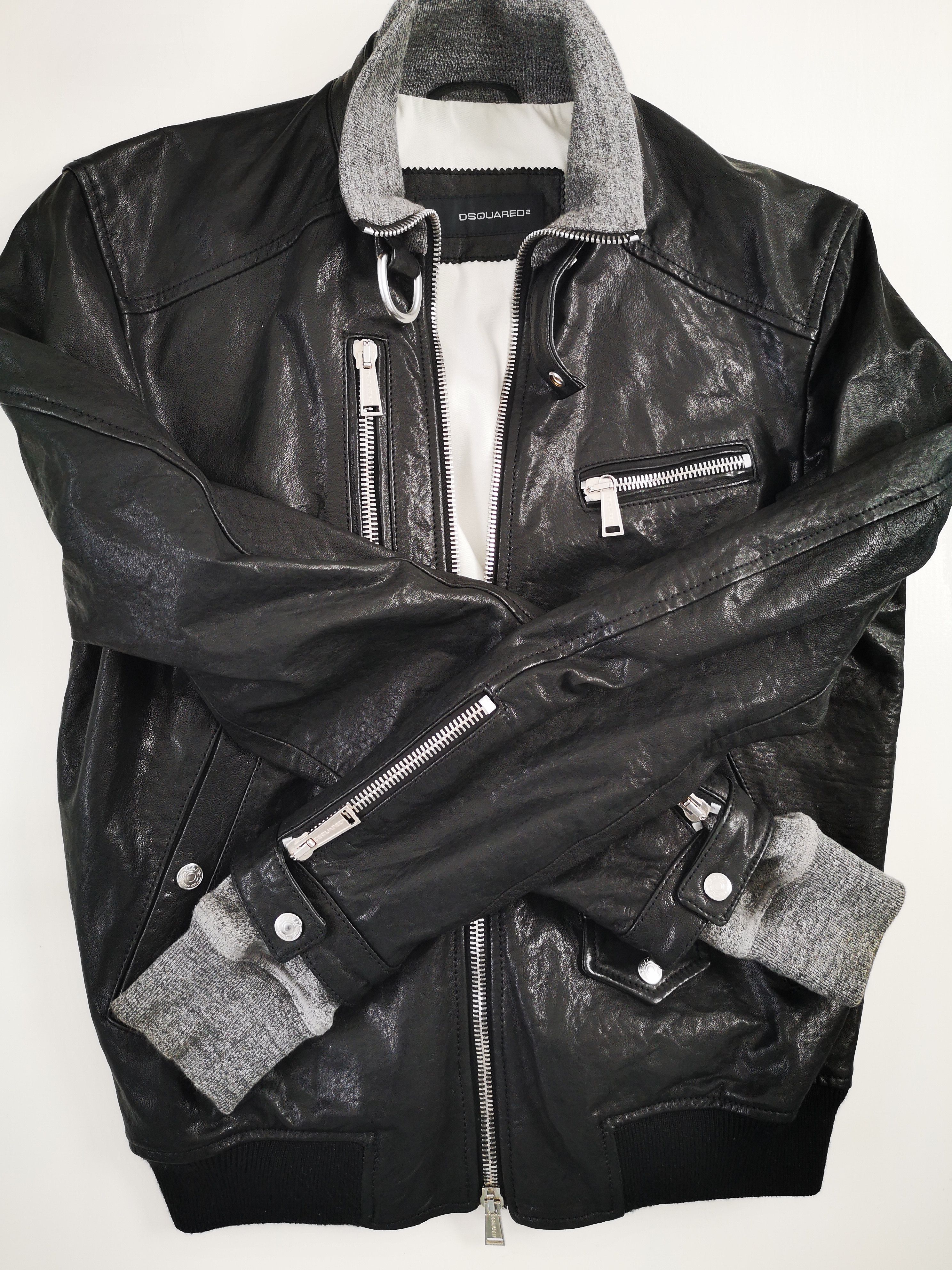 Dsquared2 DSQUARED2 BLACK BIKER LEATHER JACKET GREY SLEEVES SZ. M Size US M / EU 48-50 / 2 - 9 Thumbnail