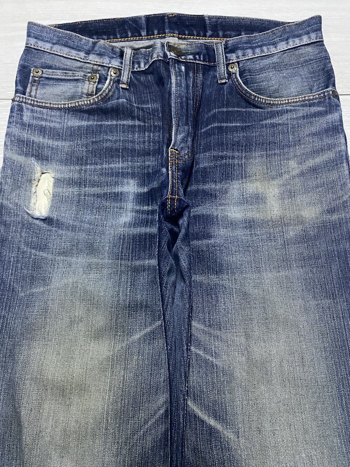 Edwin Vintage Edwin 502 Blue Wash Distressed Jeans Size US 31 - 3 Thumbnail