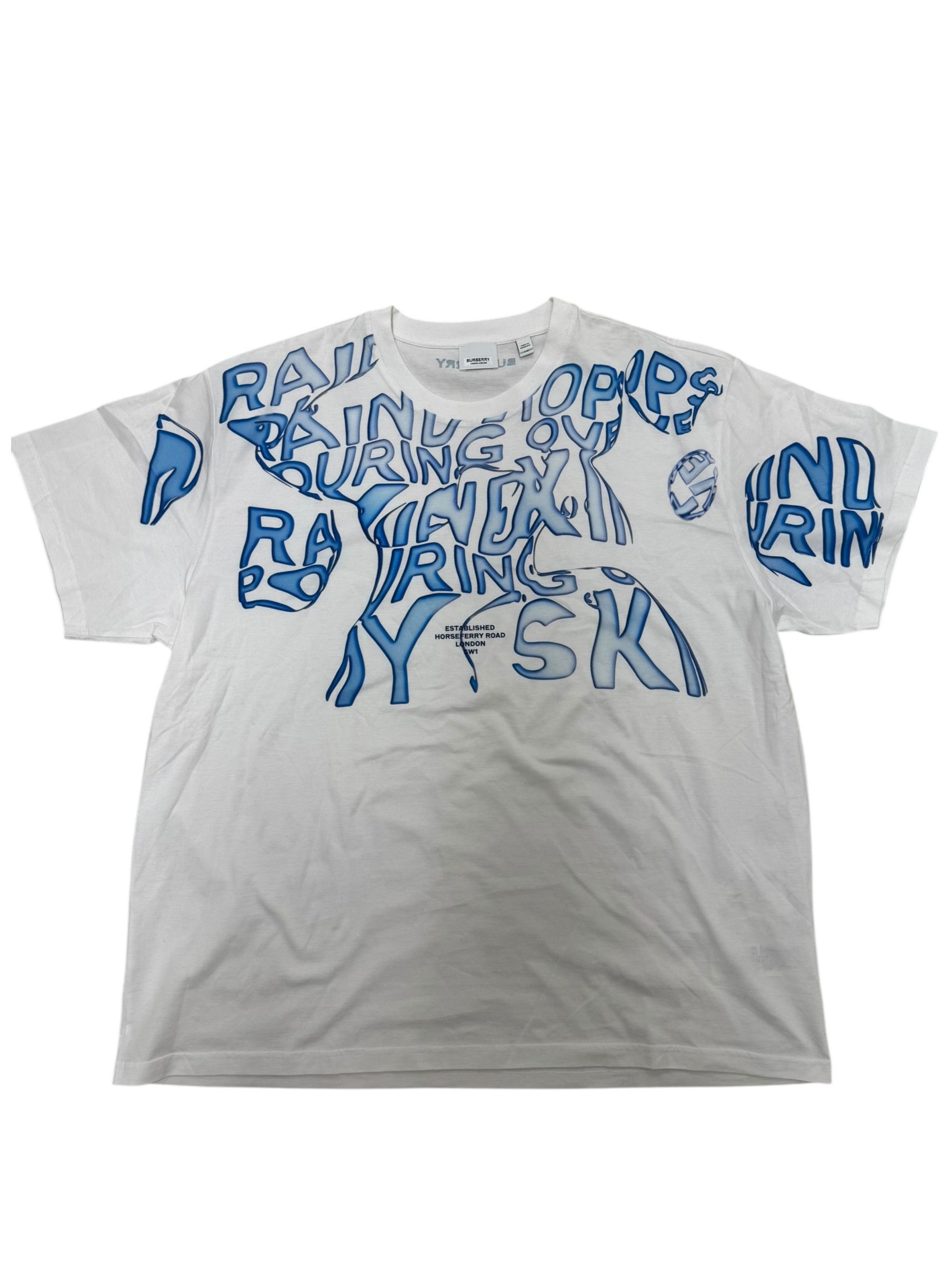 Burberry Burberry White & Blue Graphic Oversized T-Shirt Size US XL / EU 56 / 4 - 1 Thumbnail