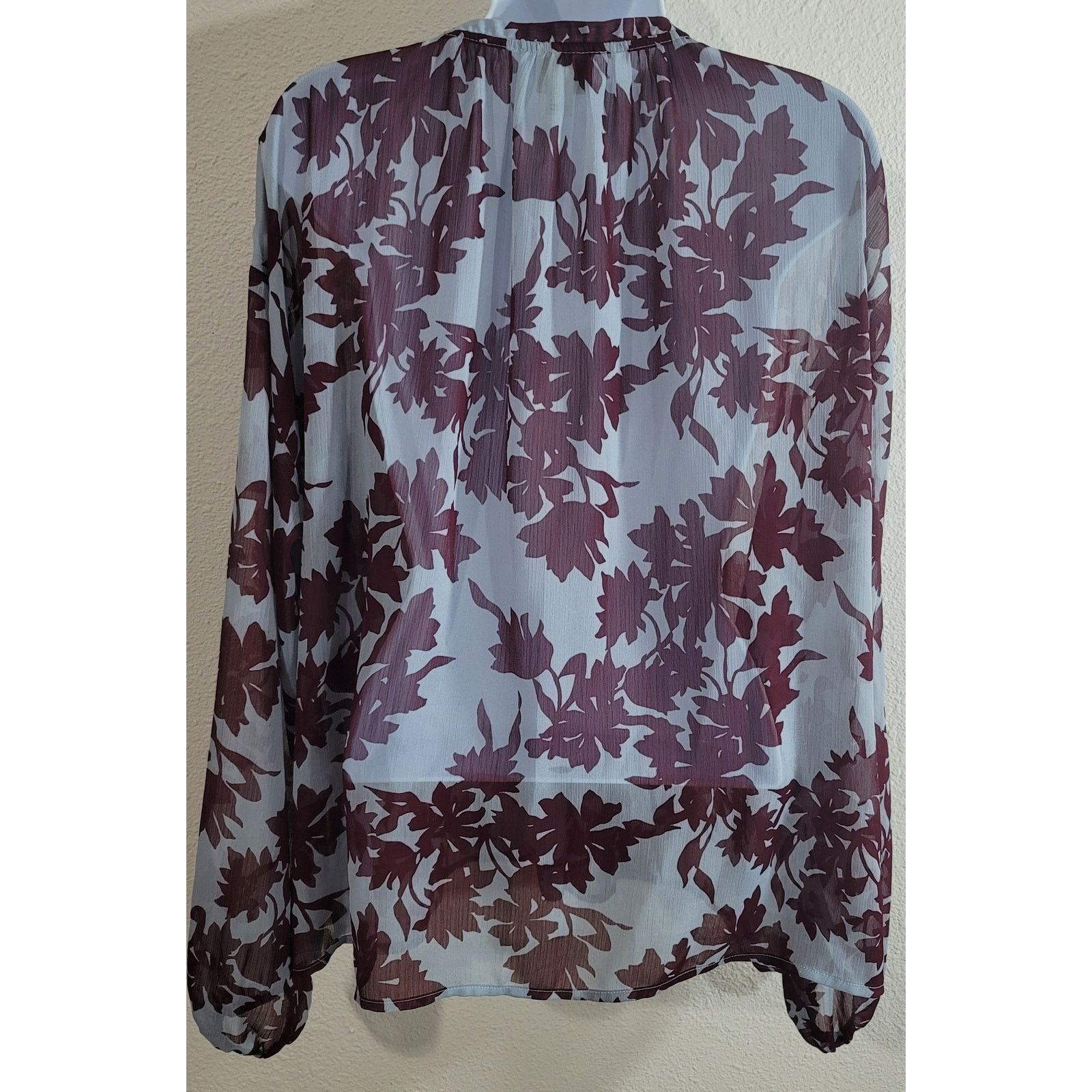 Other A New Day Blue Burgundy Sheer Floral Top XXL Band Collar Size XXL / US 16-18 / IT 52-54 - 2 Thumbnail