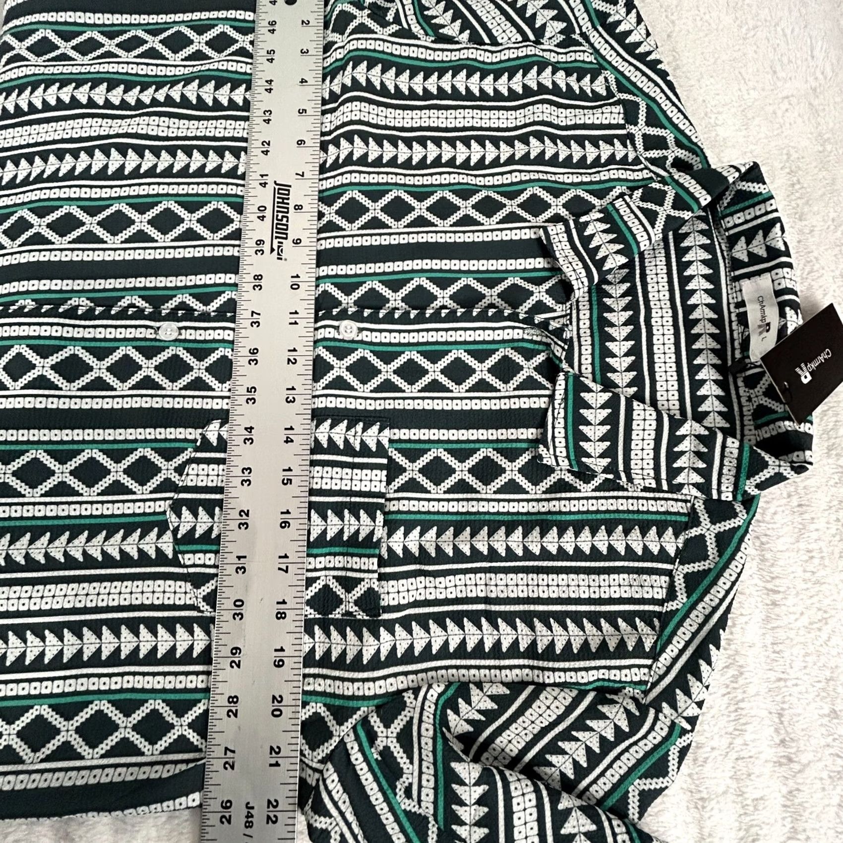 Vintage Charmkp R Men's Button-Up Shirt Boho Tribal Green Size Large NWT Short Sleeve Collar Button-Down Polyester Shirt Mens Size US L / EU 52-54 / 3 - 5 Thumbnail