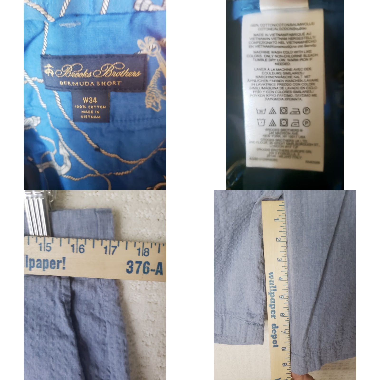 Brooks Brothers Brooks Brothers Bermuda Shorts Men's 34x9.5" Cotton Seersucker Stripe Navy Gray Seersucker Zip Front Casual Shorts Vintage No, 34, Regular Fit Size US 34 / EU 50 - 9 Thumbnail