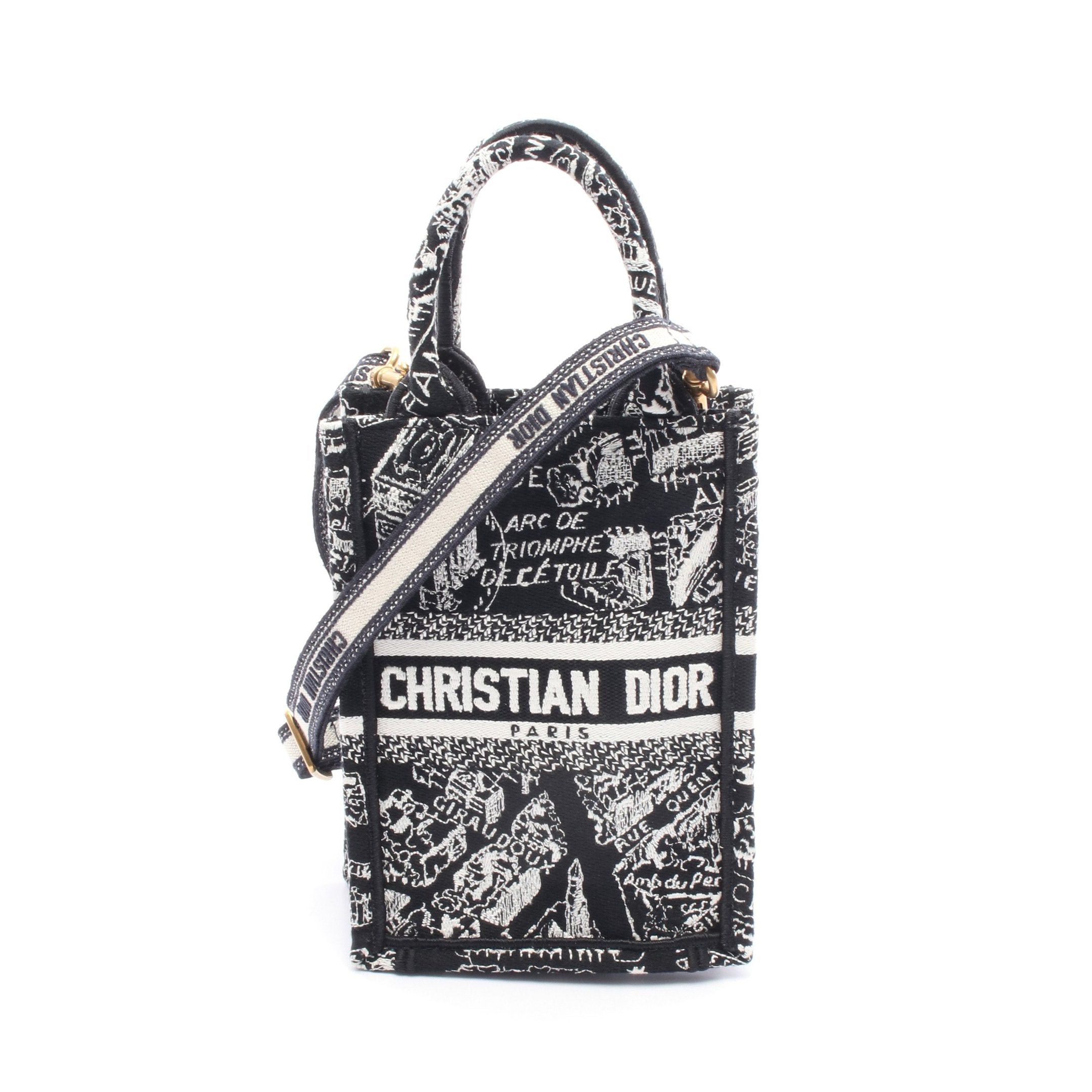 Dior Dior Book Tote Mini Phone Bag Handbag Canvas Black White Size ONE SIZE - 1 Thumbnail