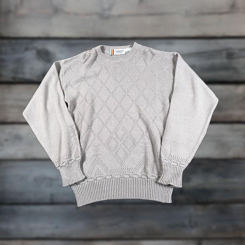 Vintage VTG 90s Textured Diamond Pattern Crewneck Sweater Adult XL Tall Gray Size US XL / EU 56 / 4 - 1 Thumbnail