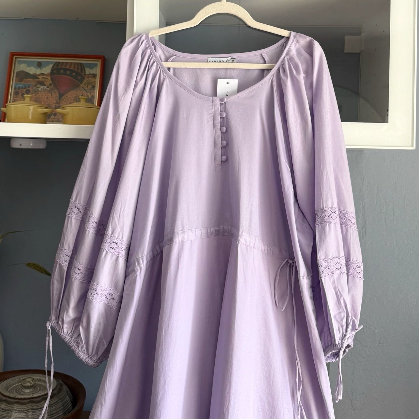 Vintage Harshman Belle Midi Dress Blouson Sleeve Lace Trim Lilac Plus Sz 3X Cottage Size XXL / US 16-18 / IT 52-54 - 5 Thumbnail