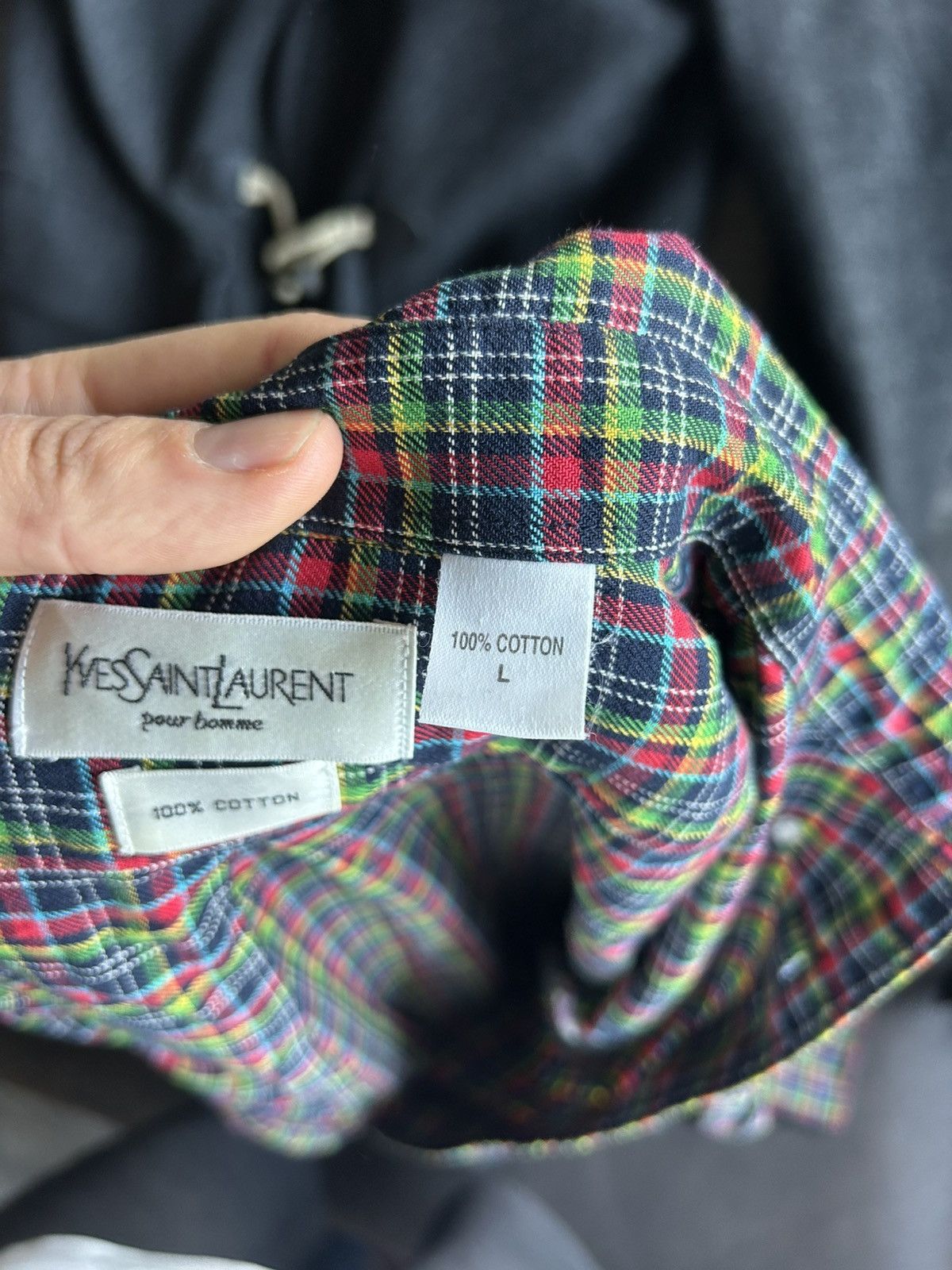 Yves Saint Laurent Yves Saint Laurent Plaid Cotton Shirt with Embroidered Logo Size US L / EU 52-54 / 3 - 12 Thumbnail