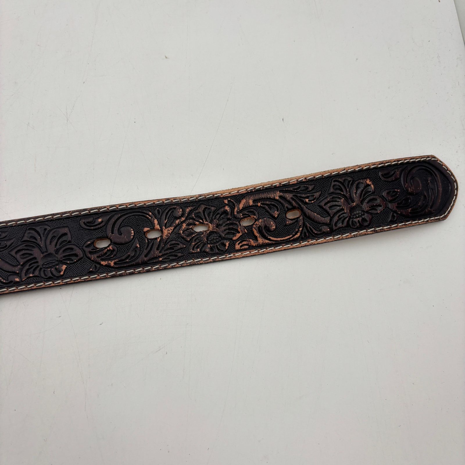 Justin Justin Classic Longhorn Tooled Leather Western Belt USA 36 Size 36 - 8 Thumbnail