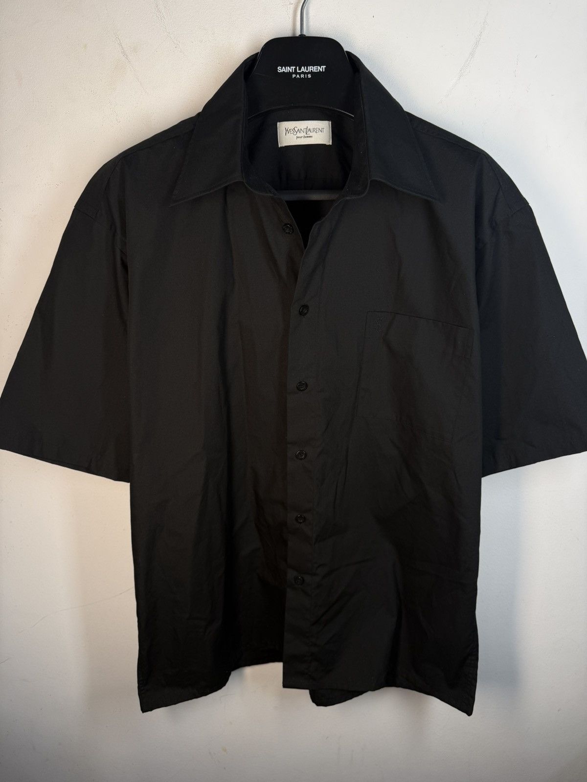 Yves Saint Laurent Black YSL Shirt Short Sleeve Button Up Collar Vintage y2k Size US M / EU 48-50 / 2 - 10 Thumbnail