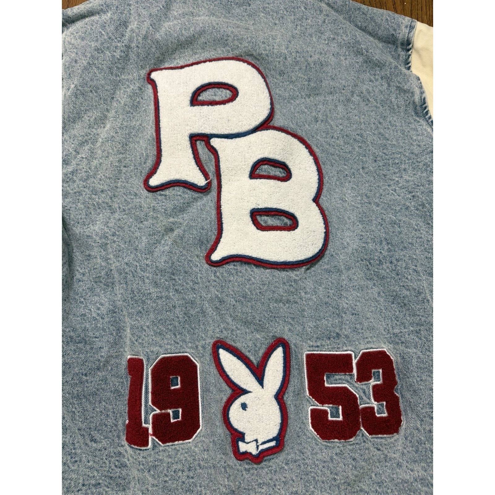 Pacsun PacSun x Playboy Vintage Inspired Denim Varsity Jacket Size US M / EU 48-50 / 2 - 3 Thumbnail