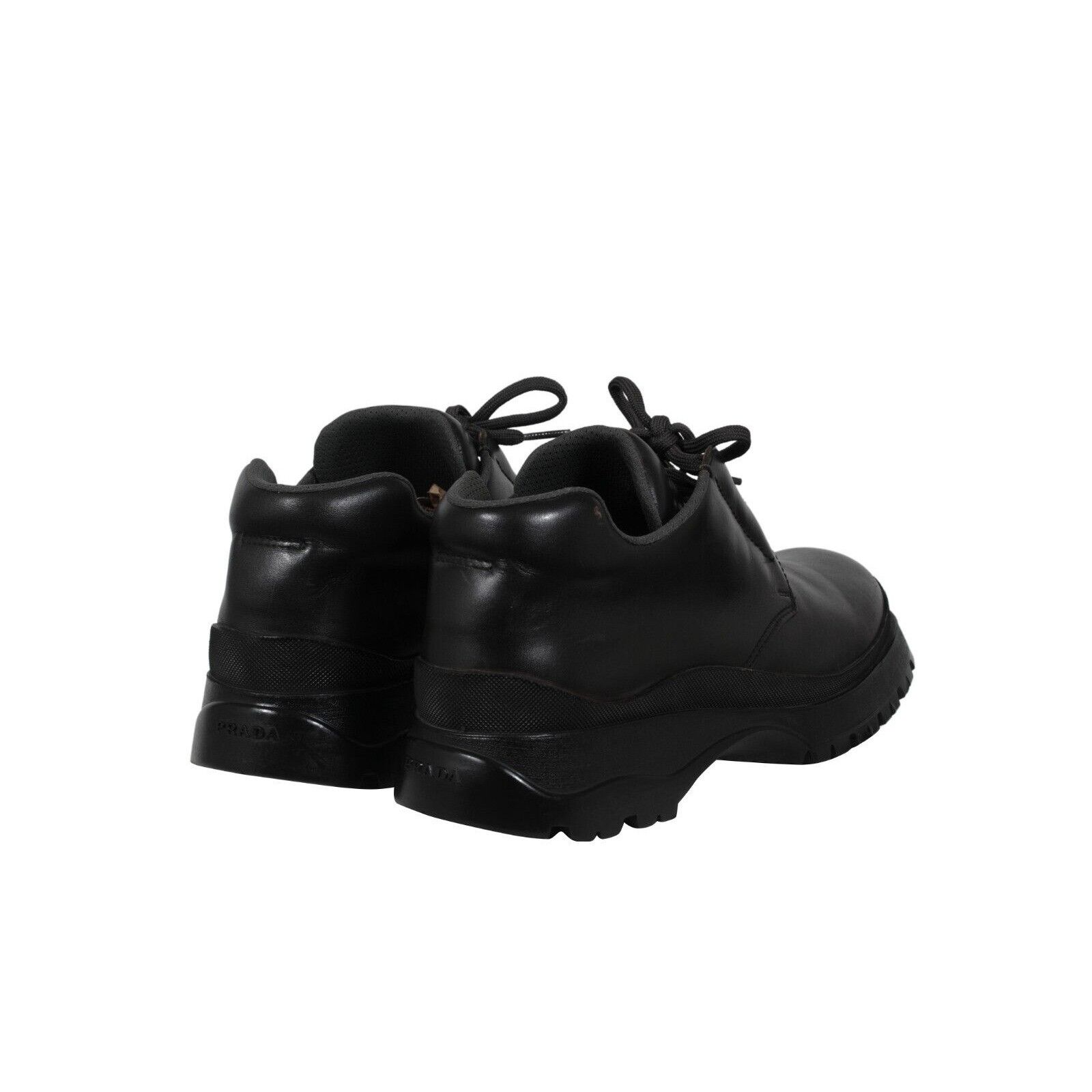 Prada Brixxen Mid Top Derby Shoes Black Leather Size US 8.5 / EU 41-42 - 4 Thumbnail