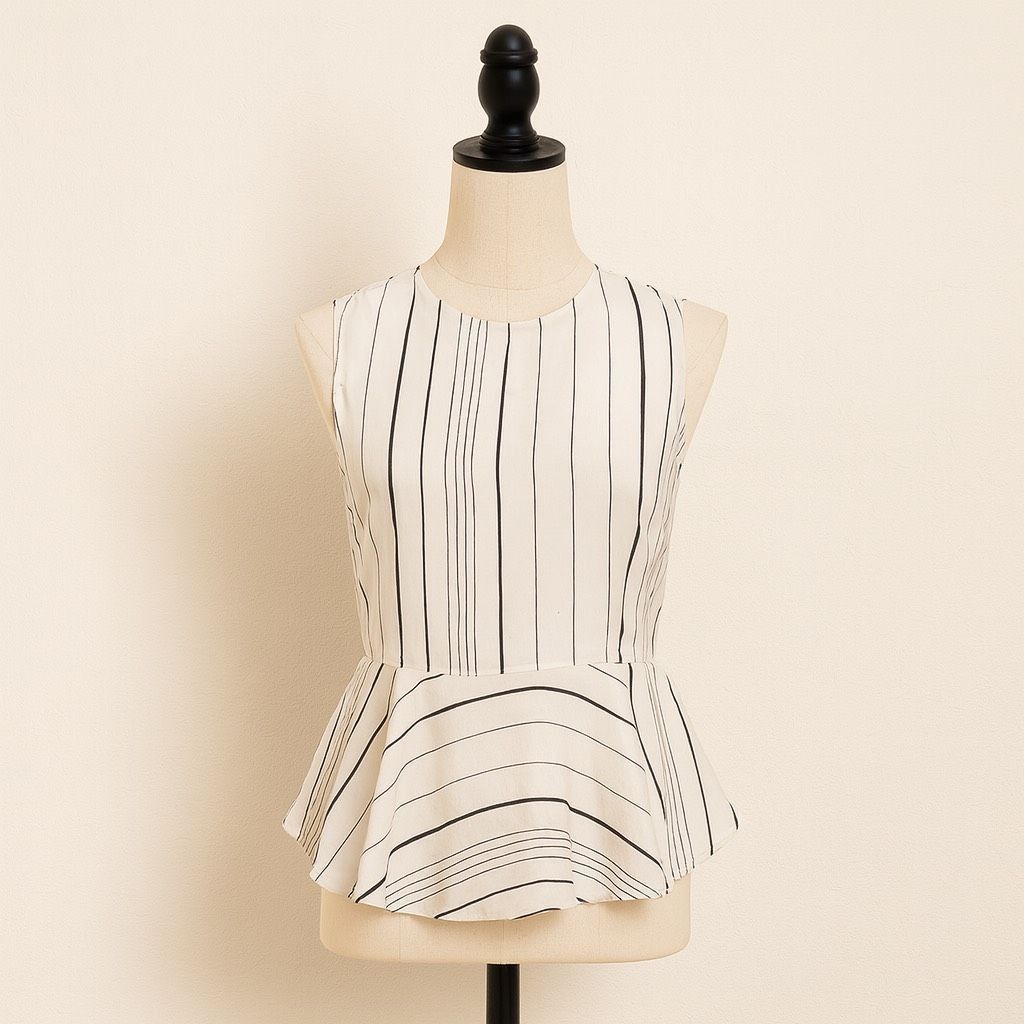 Zara Zara White Striped Peplum Sleeveless Blouse | Size S Size S / US 4 / IT 40 - 1 Thumbnail