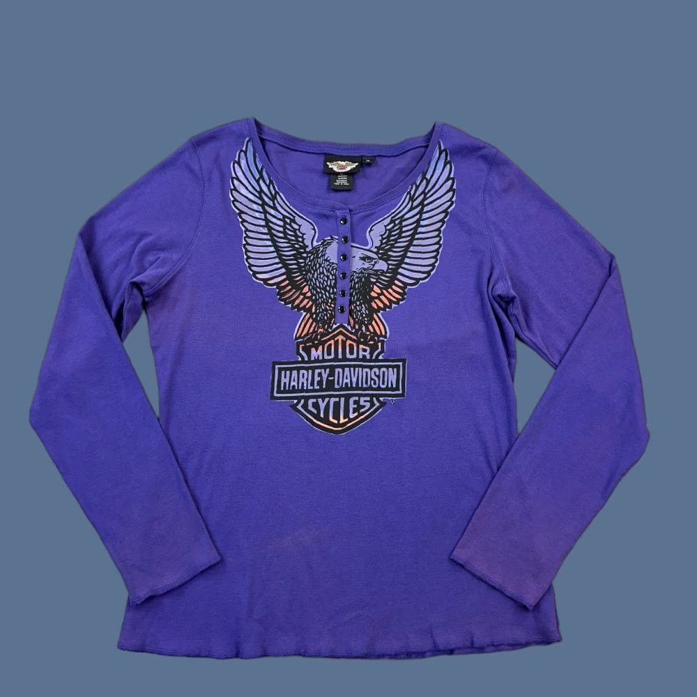 Harley Davidson VINTAGE Harley-Davidson Shirt Women's XL Long Sleeve Henley Eagle Logo Biker Y2K Size XL / US 12-14 / IT 48-50 - 1 Thumbnail