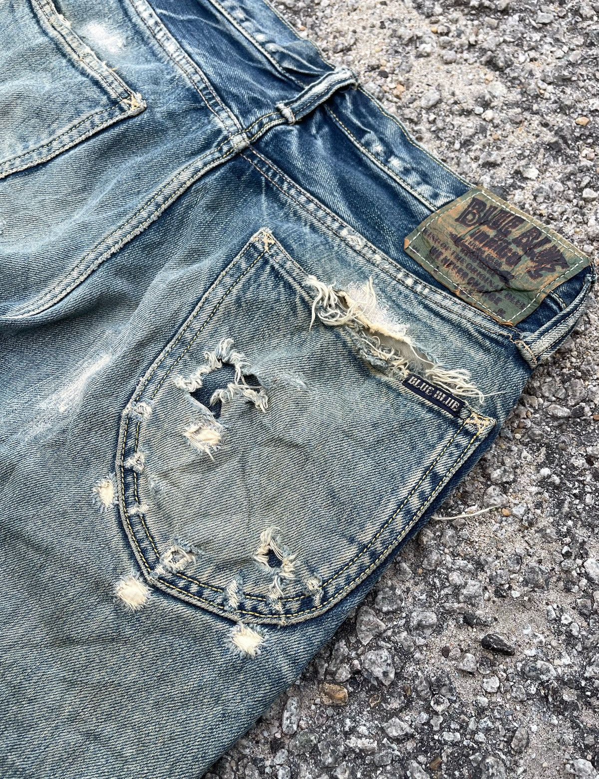 Blue Blue Japan 🔥Vtg 70's Blue Blue Japan Pure Indigo Distressed Denim Pants Size US 32 / EU 48 - 11 Thumbnail
