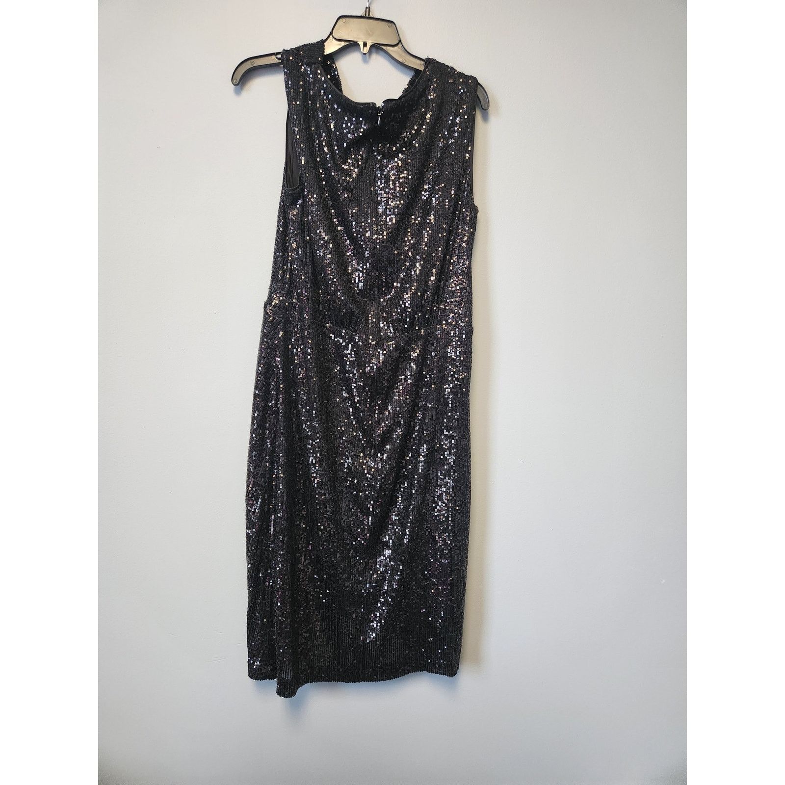 White House Black Market NWOT WHBM Sleeveless Sequin Draped Sheath Dress 14 Black Size XL / US 12-14 / IT 48-50 - 2 Thumbnail