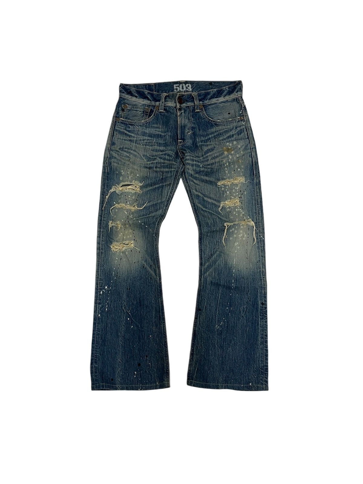 Flare Jeans Edwin Clawmark Distressed Painted Denim Boot Cut