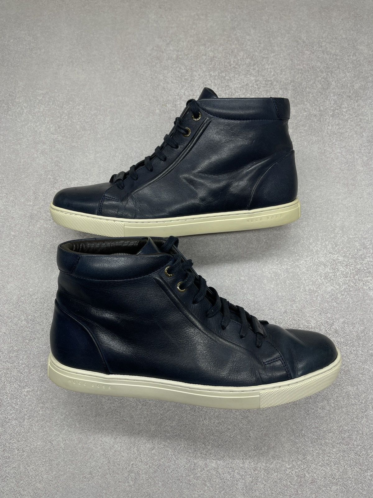 Hugo Boss Mens Hugo Boss Hi-Top Leather Sneakers Navy Size 42 27cm Size US 9 / EU 42 - 2 Thumbnail