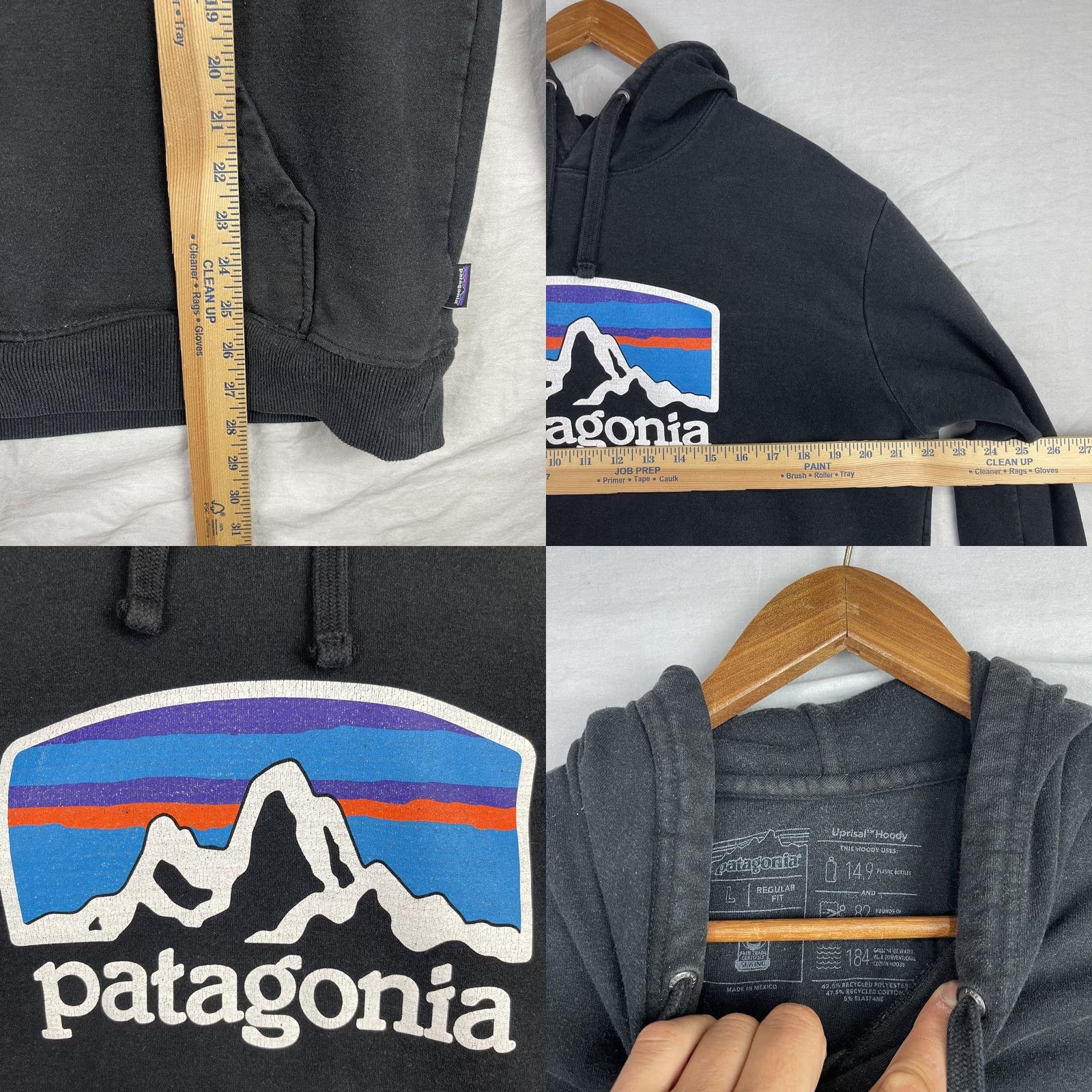 Patagonia Patagonia Hoodie Mens Large Black Uprisal Hoody P-6 Logo Pullover Sweatshirt Regular Fit Graphic Print Sweatshirt Pullover Hooded Fleece Size US L / EU 52-54 / 3 - 8 Thumbnail