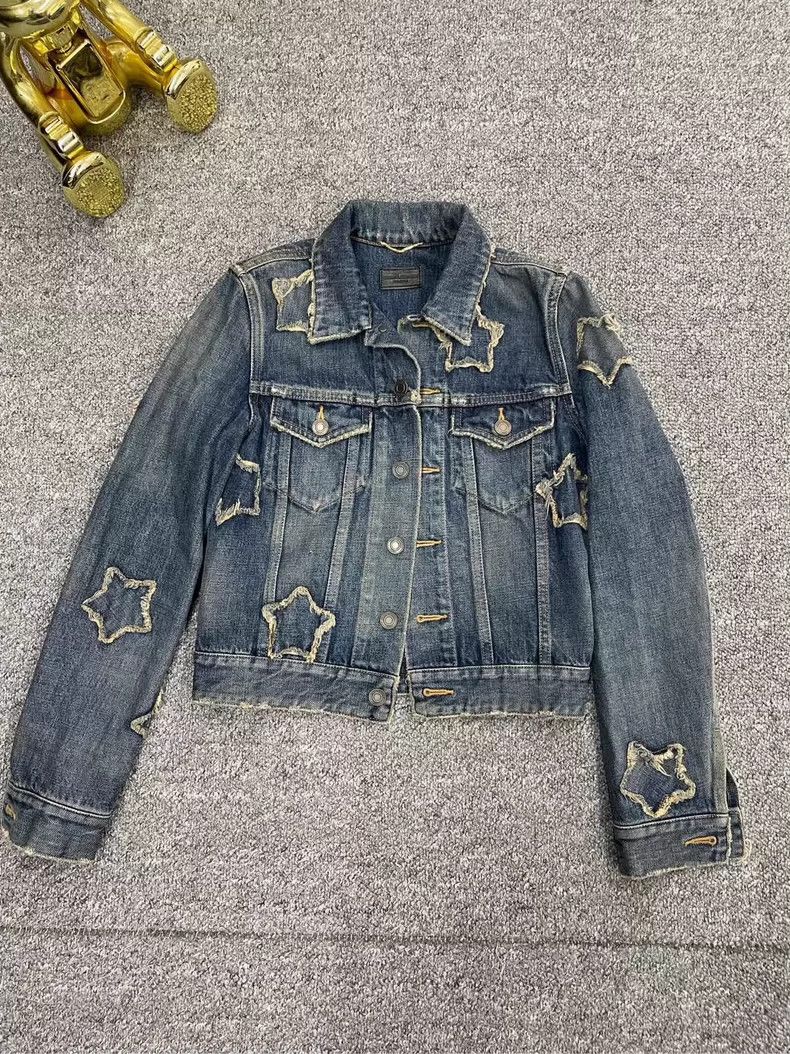 Saint Laurent Paris Saint Laurent Distressed Denim Jacket for Women Size US S / EU 44-46 / 1 - 1 Thumbnail