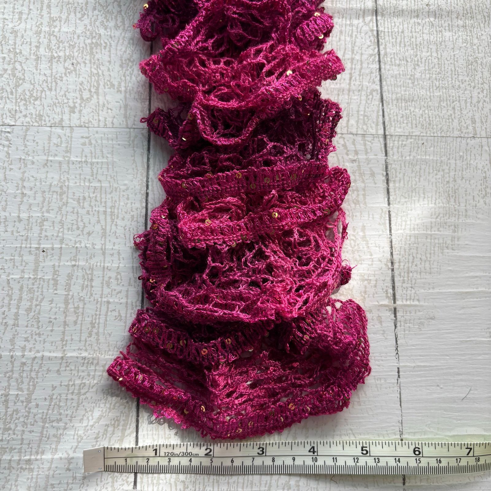 Handmade Homemade Crocheted Purple Pink Ruffle Scarf Sequin Accents Size ONE SIZE - 6 Thumbnail