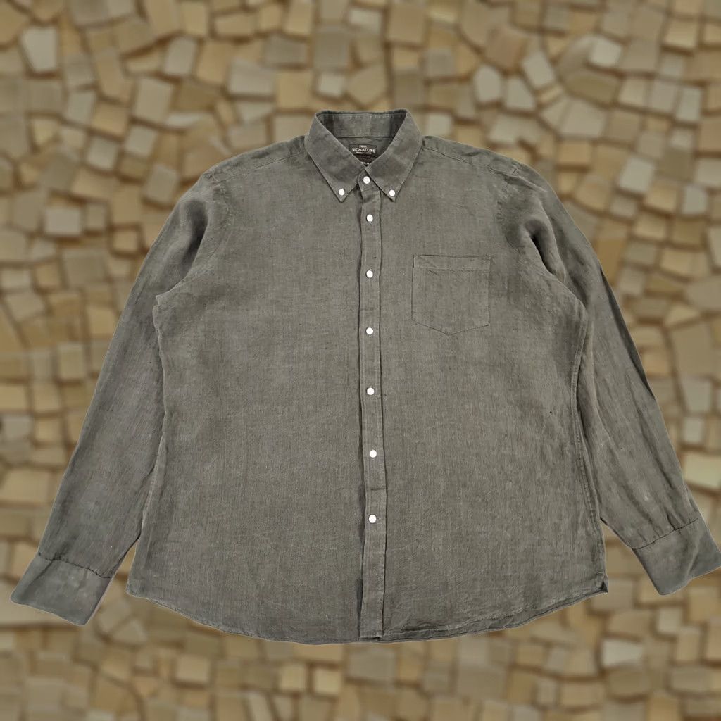 NEXT NEXT Slim Fit Shirt Green 2XL 100% Linen Button-Up Collared Long Sleeve Men’s Vintage: No Essence City Holiday Modern Breathable Lightweight Seasonal Size US XXL / EU 58 / 5 - 1 Thumbnail