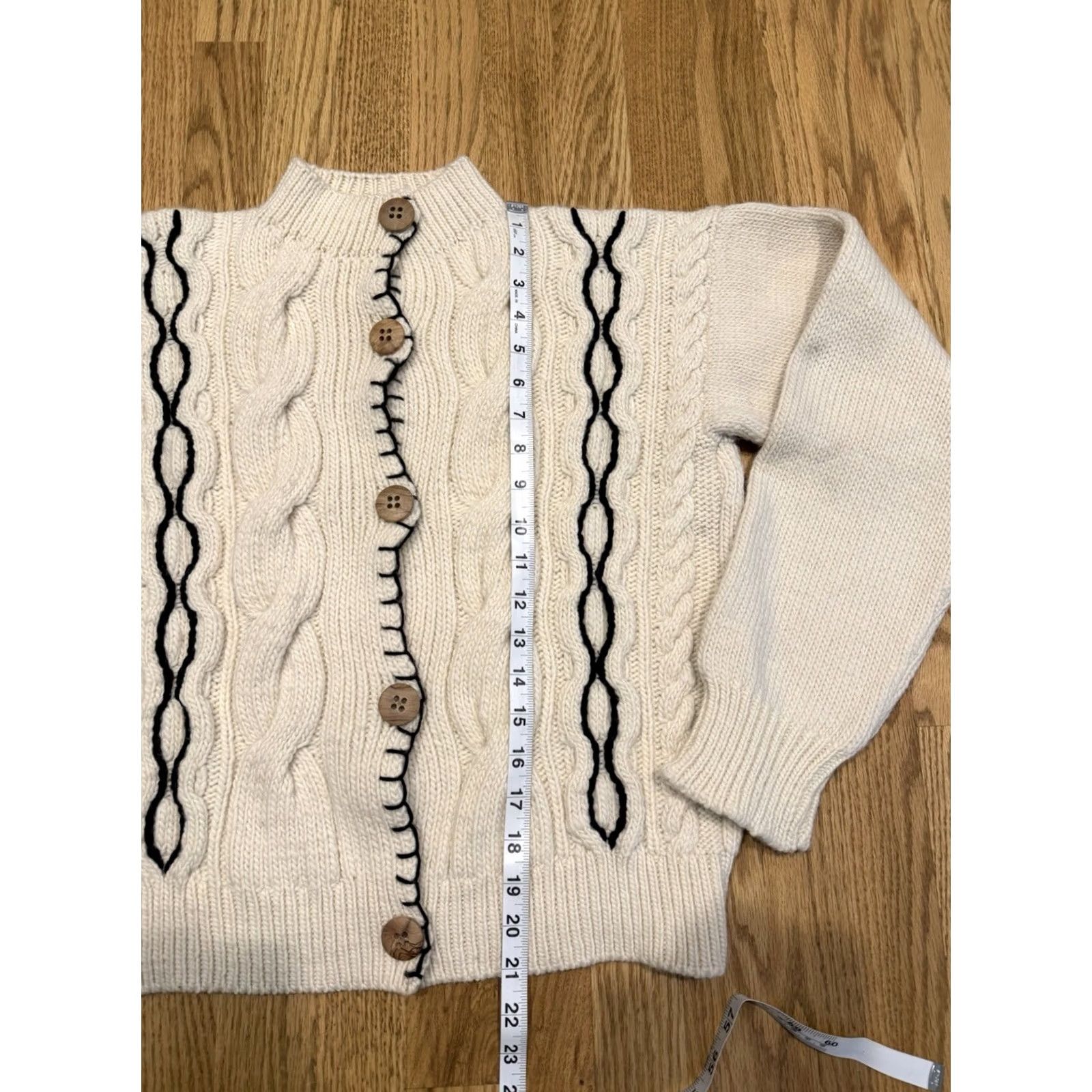 Vintage Tach Jackie Women’s Hand Knit Merino Wool Cardigan Sweater Large Cream Size L / US 10 / IT 46 - 7 Thumbnail
