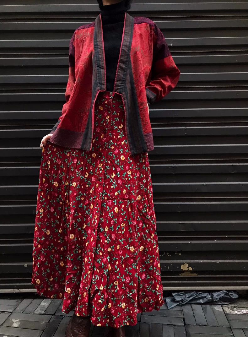 Kenzo Kenzo Takada1980s red flower long dress skirt Size 25" / US 0 / IT 36 - 1 Thumbnail